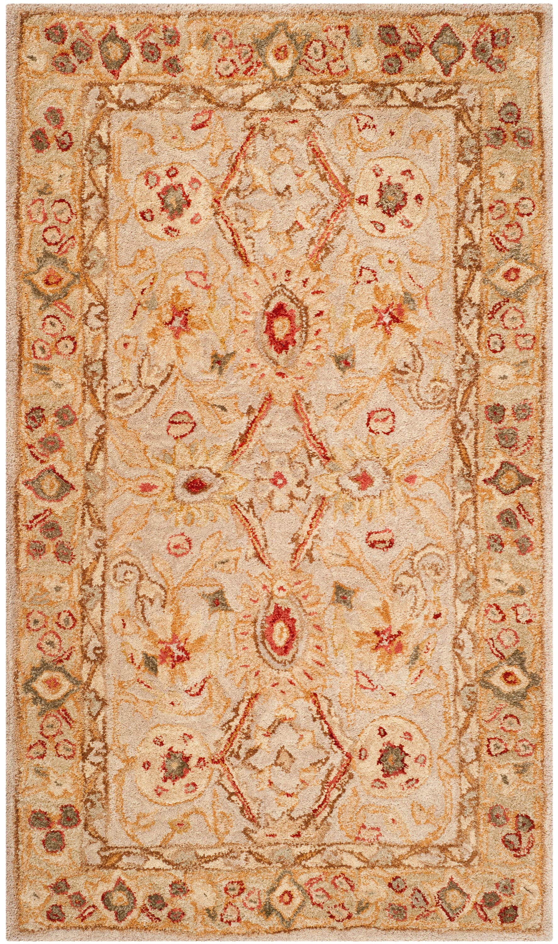 SAFAVIEH Anatolia Trinity Floral Wool Area Rug, Grey Beige/Sage, 3' x 5'
