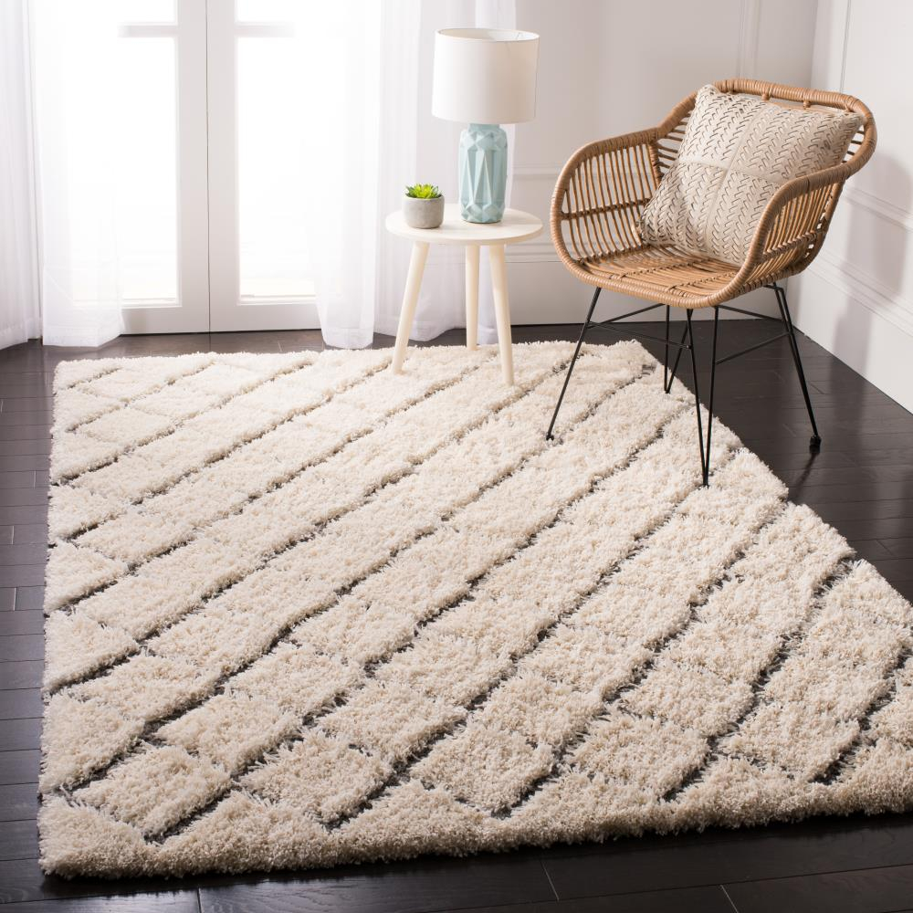 SAFAVIEH Adriana Anwar Geometric Diamonds Shag Area Rug, Cream/Grey, 4' x 6'