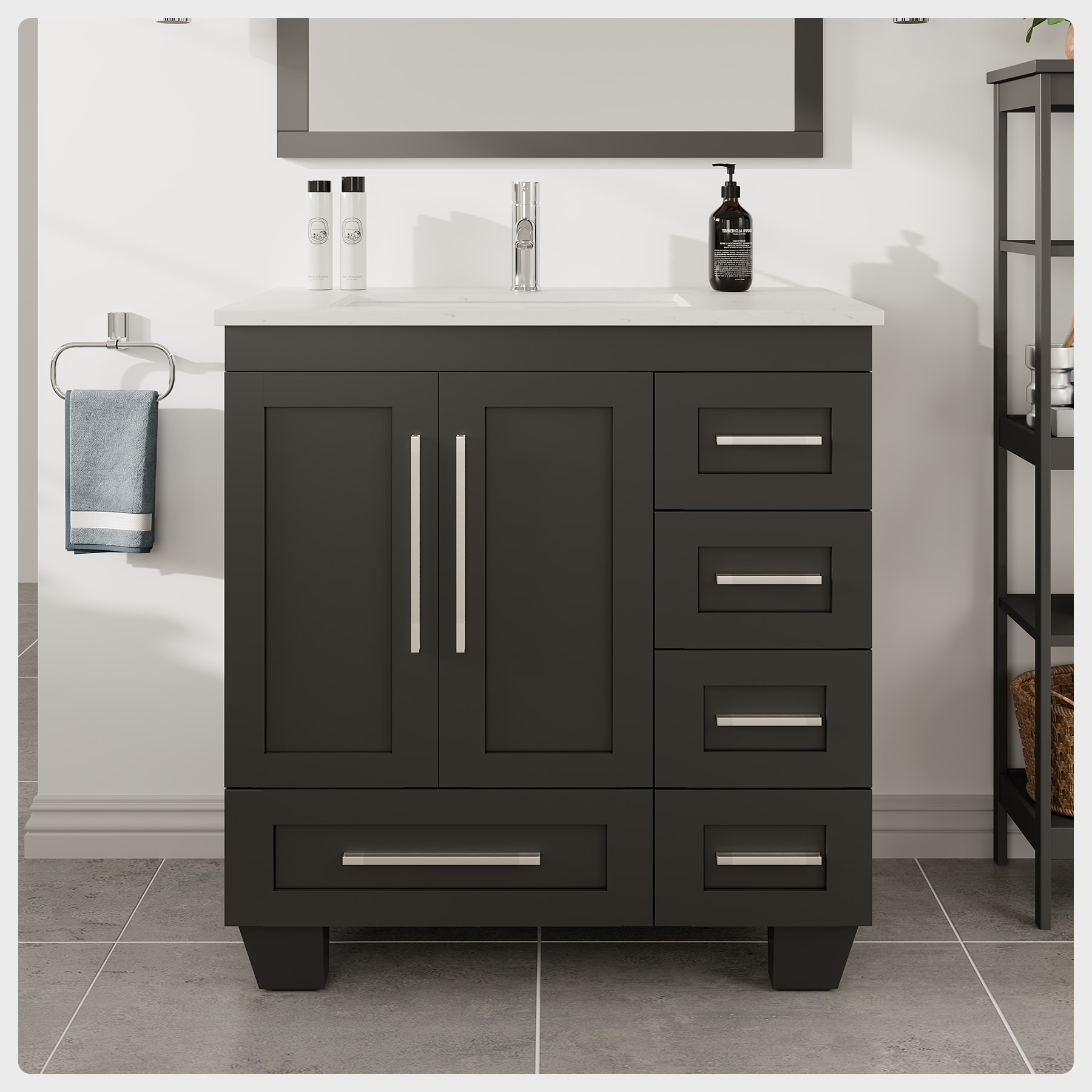 Eviva Loon 30"W x 22"D Espresso Bathroom Vanity with White Carrara Quartz Vanity Top and Rectangular Undermount Sink
