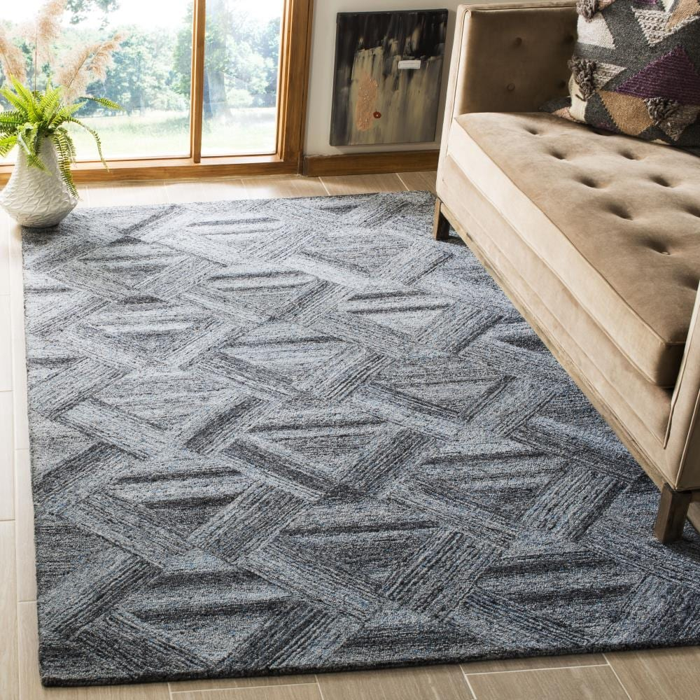 SAFAVIEH Abstract Phillis Geometric Chevron Area Rug, Blue/Black, 6' x 6' Square