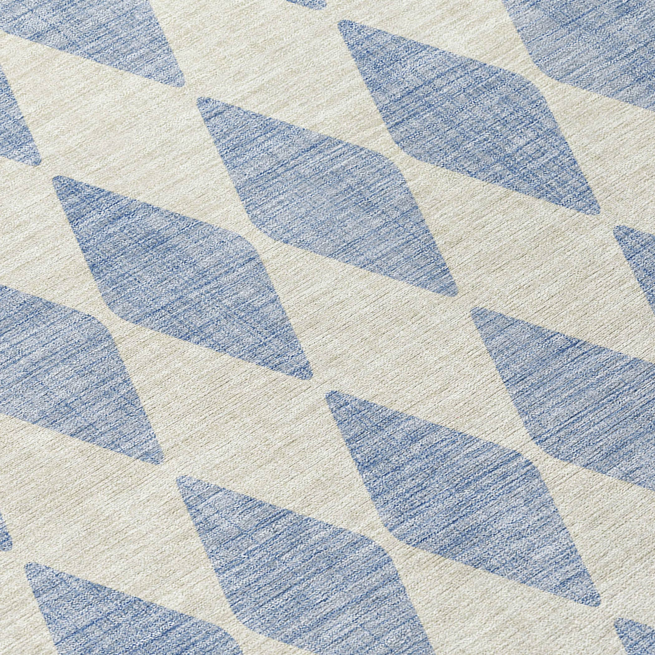Sky Blue Diamond Pattern Washable Synthetic Rug 1'8"x2'6"