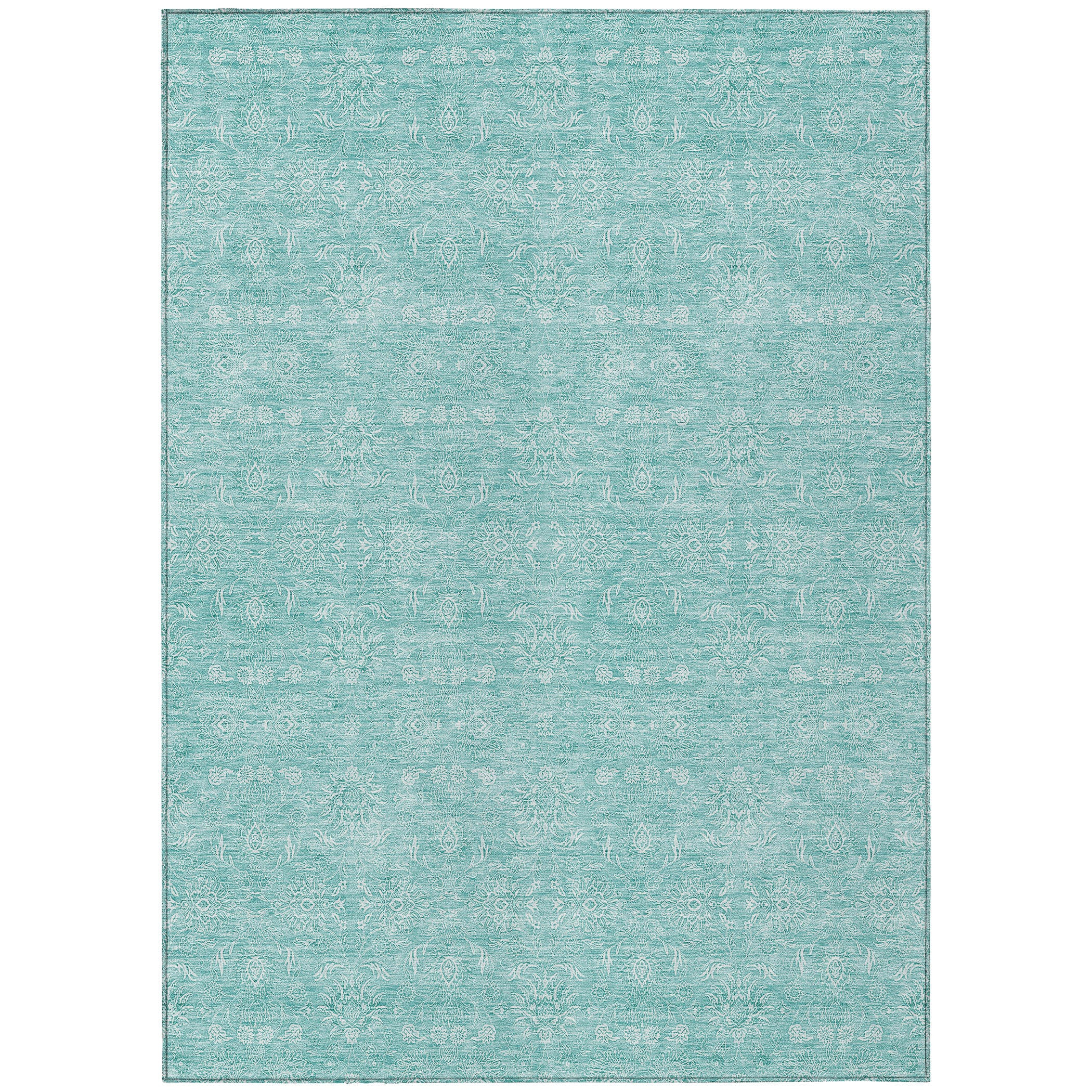 Addison Rugs Chantille Indoor/Outdoor Transitional Floral Aqua Washable Rectangle Rug, 8' x 10'