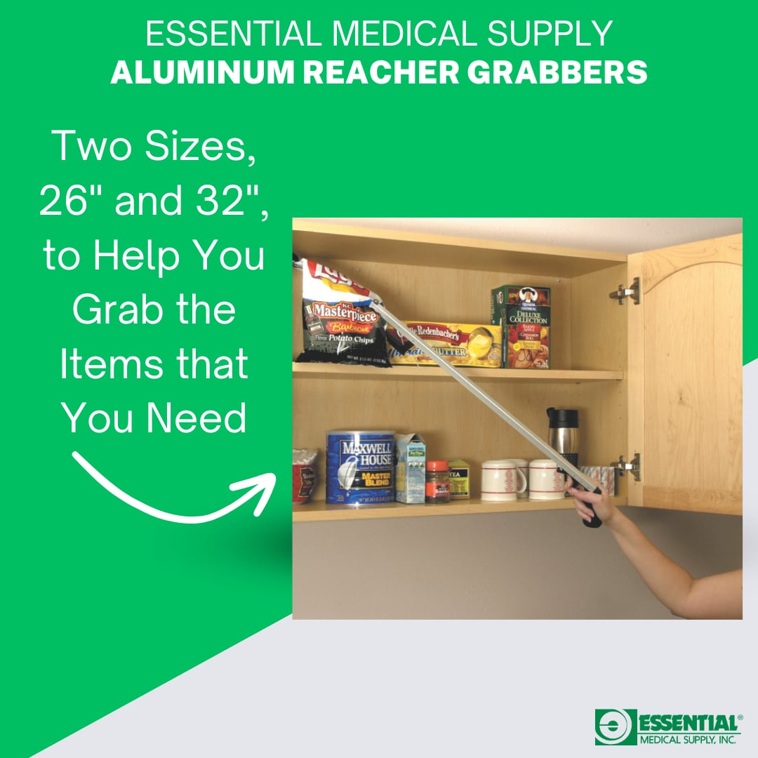 Essential Medical Supply Aluminum Reacher with Plastic Jaw and Raised Magnetic Post