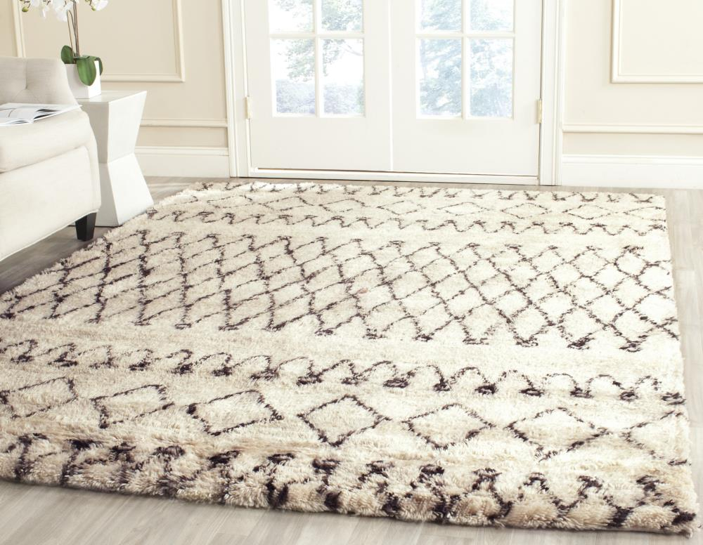 New Rug Collections CSB860A-6SQ-Color:Ivory/Grey,Design:Shag & Flokati,Shape:Square,Size:6'L x 6'W