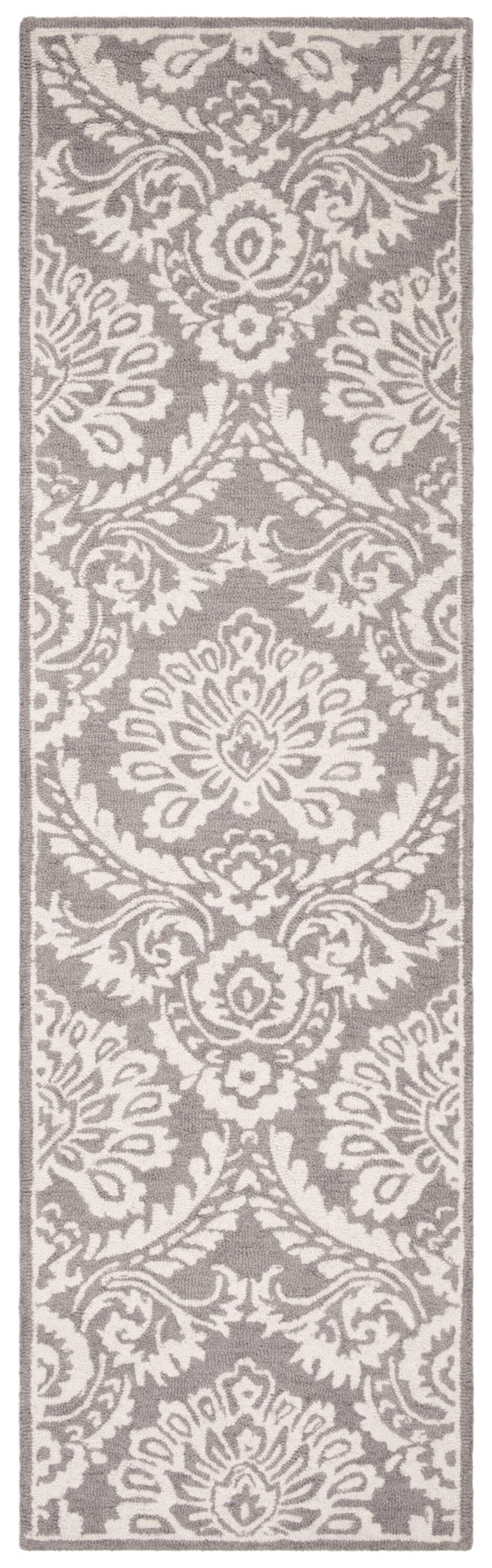 Safavieh Blossom Littie 2 X 8 (ft) Wool Gray/Ivory Indoor Damask Spot Clean Only Runner Rug