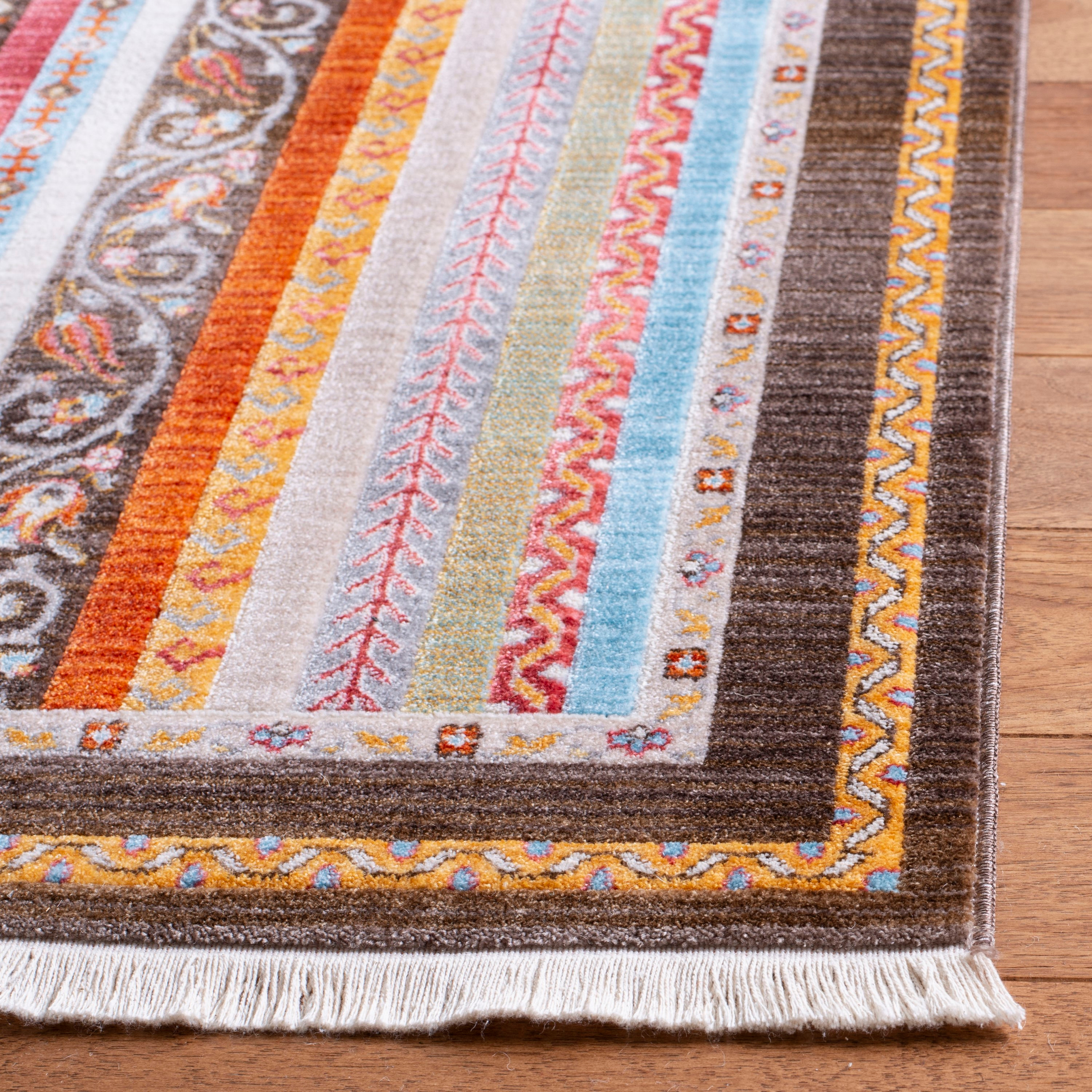 SAFAVIEH Bokhara Caolan Colorful Striped Polyester Area Rug, Brown/Yellow, 8' x 10'