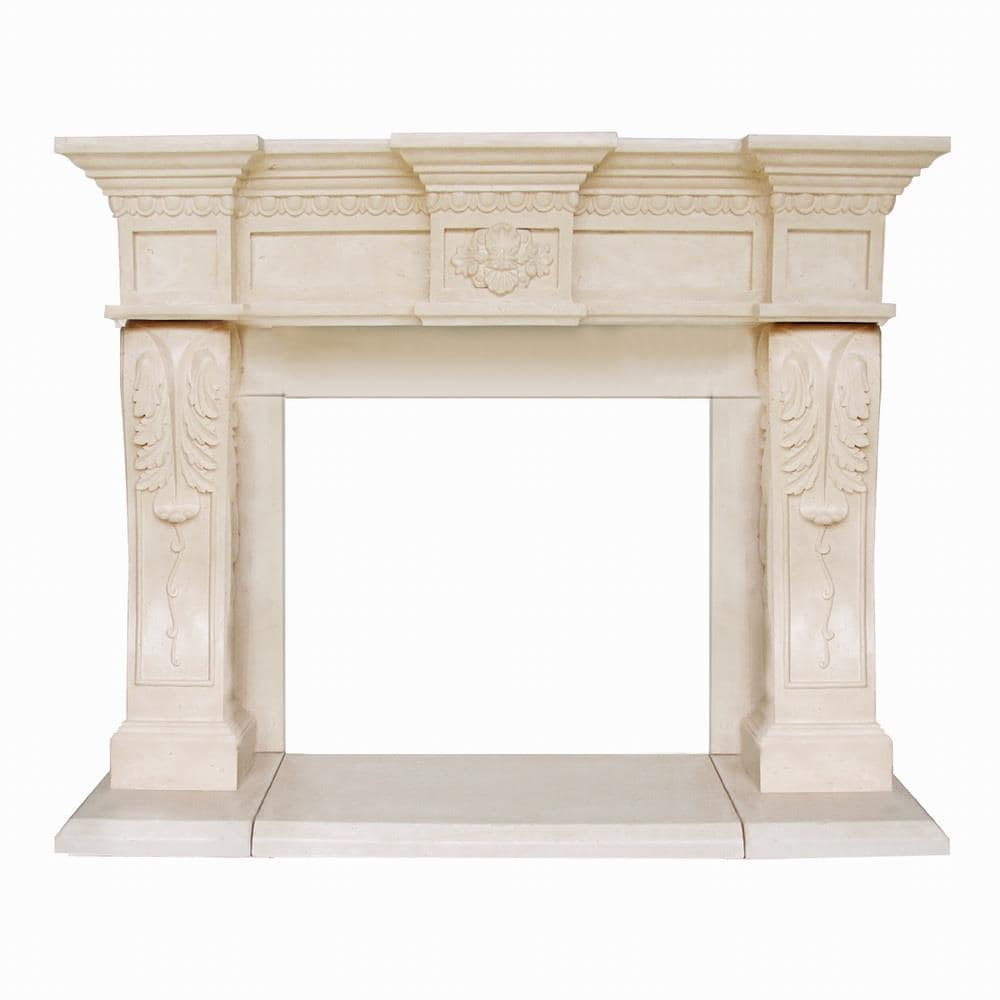 HISTORIC MANTELS LIMITED 62-in W x 52-in H Distressed ivory/beige Limestone Traditional Fireplace Surround