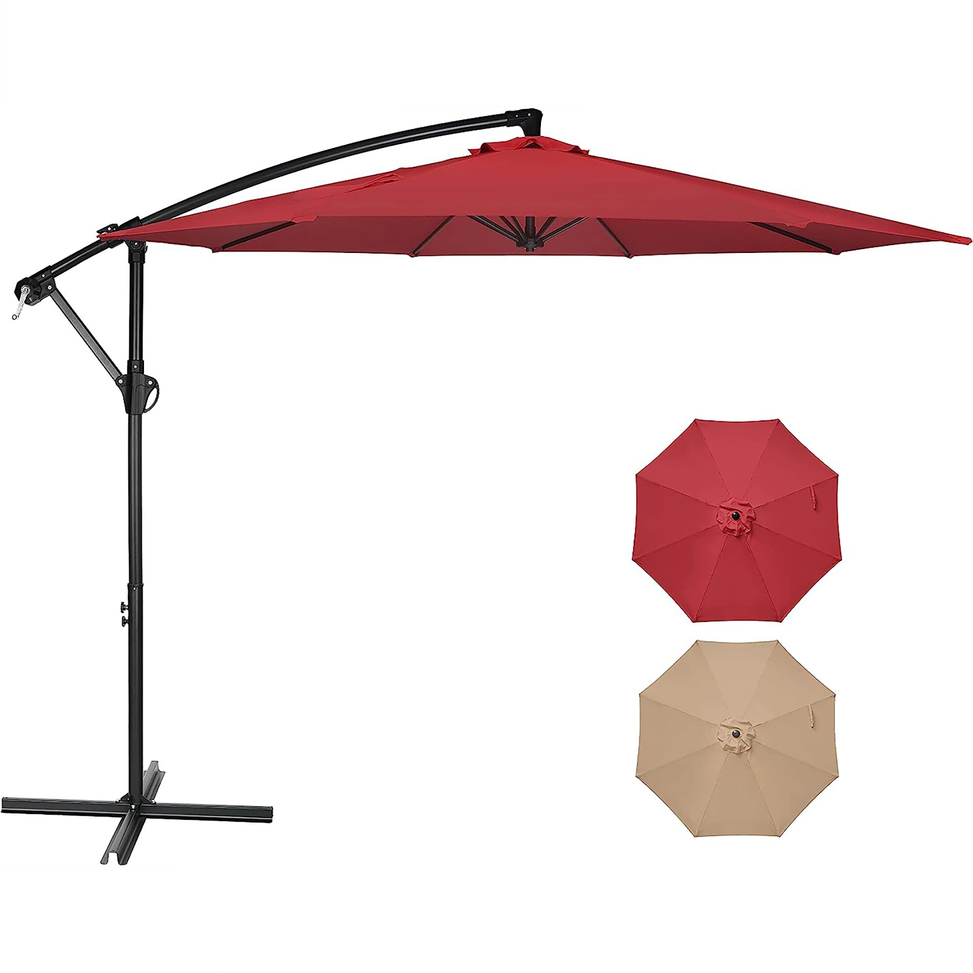 10 ft. Red Cantilever Metal Patio Umbrella with Crank Lift System