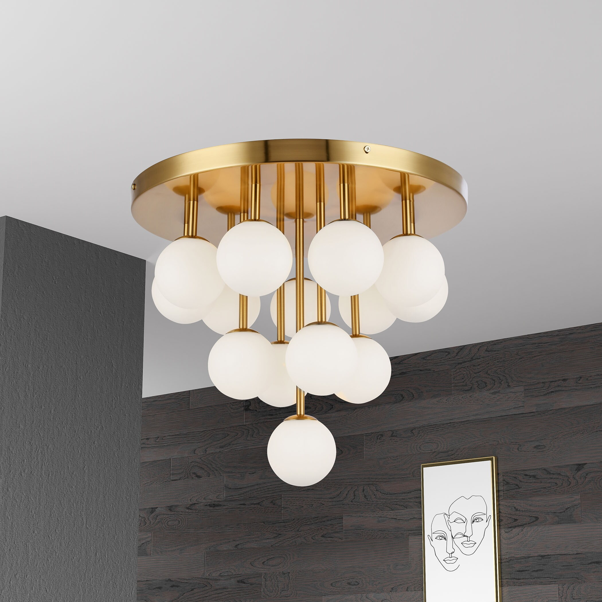 Dainolite 14LT Flush Mount, AGB w/ Opal Glass