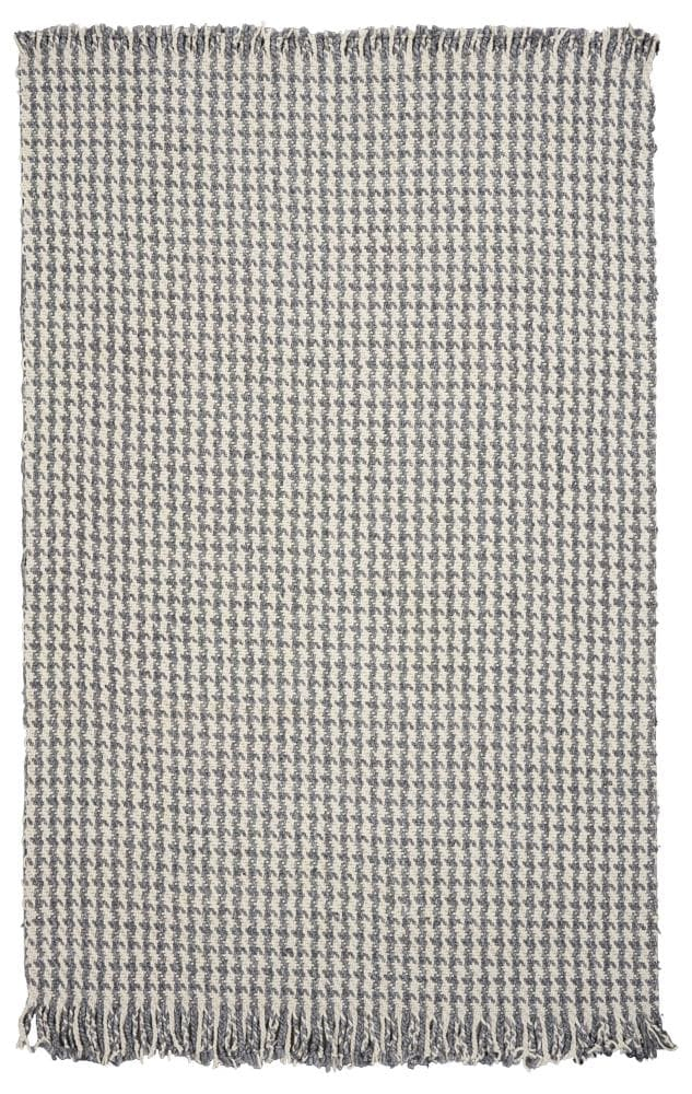 5' x 8' Ivory or Grey Plaid Knitted Wool Indoor Area Rug with Fringe