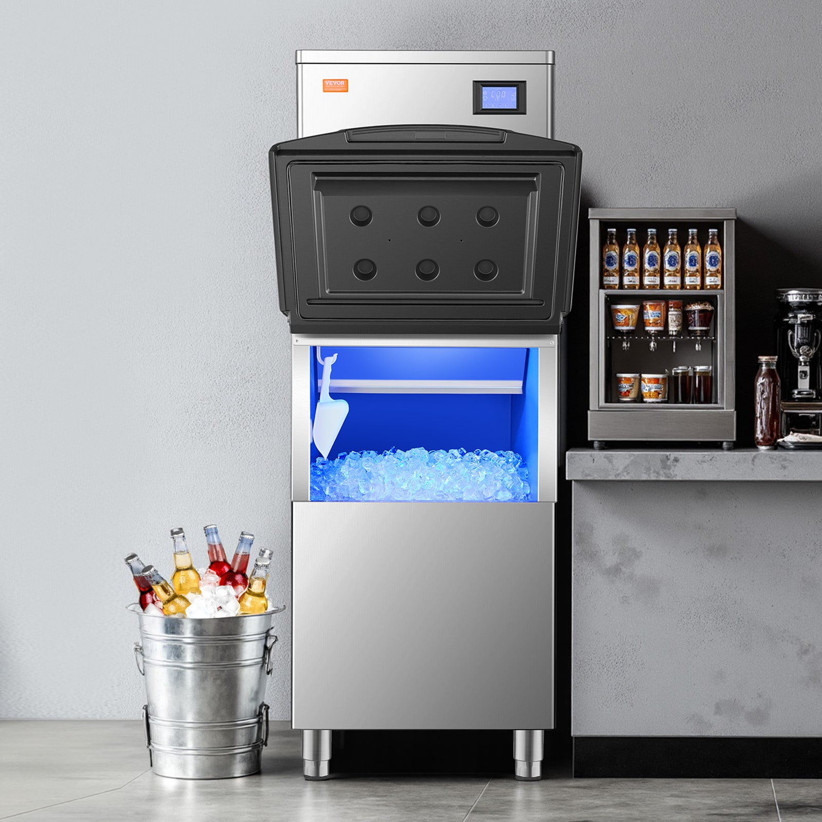 VEVOR Commercial Ice Maker Storage Bin, 250LBS Capacity Ice Bin, Stainless Steel Ice Storage Bin with Filter and Adjustable Anti-Slip Rubber Feet, Suitable for Restaurant Hotel and Beverage Shops