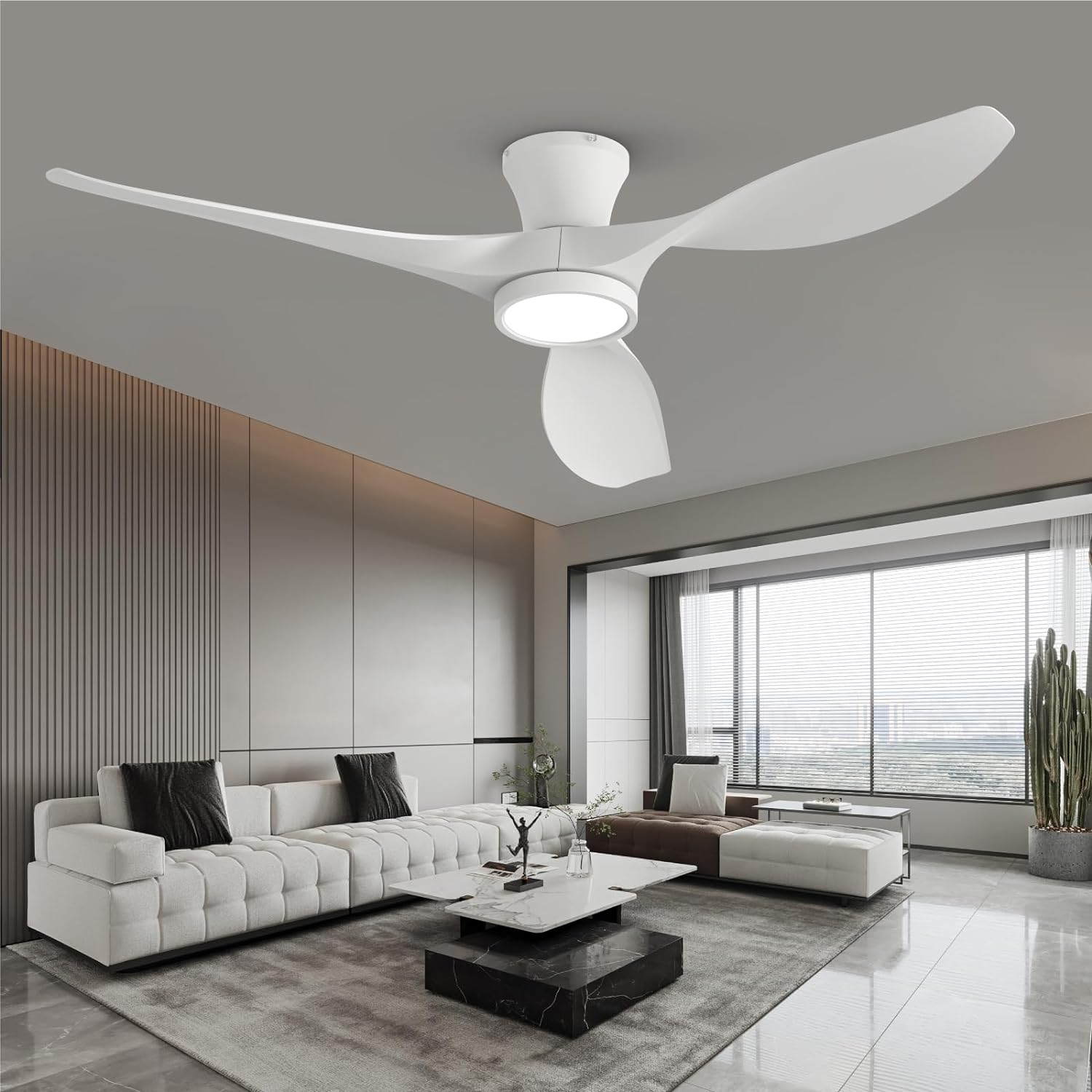 TALOYA AeroFan 52-in Integrated LED Flush Mount Matt White with Matte Blades Ceiling Fan With Light and Remote ( 3 -Blade )
