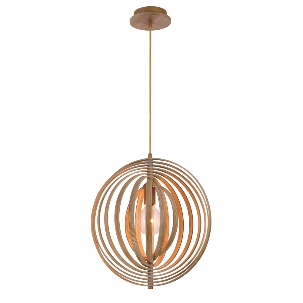 Brown Wood Globe Pendant Light with Natural Wood Shade
