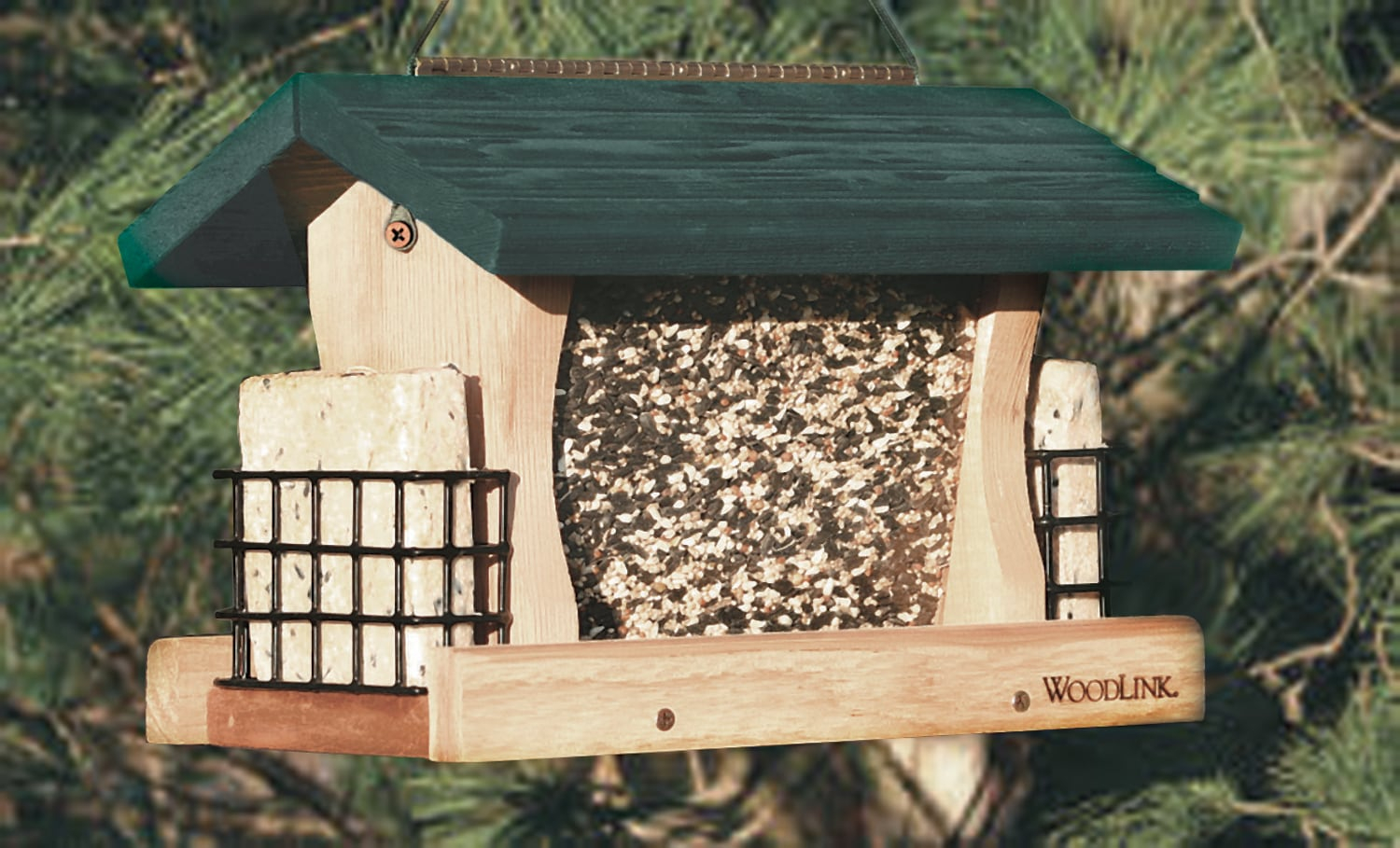 WoodLink Large Cedar Bird Feeder with Suet Cages - Wood Platform Feeder for Woodpeckers