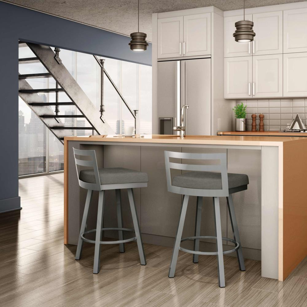Amisco Derek 30 In. Swivel Bar Stool - Grey Polyester / Metallic Grey Metal