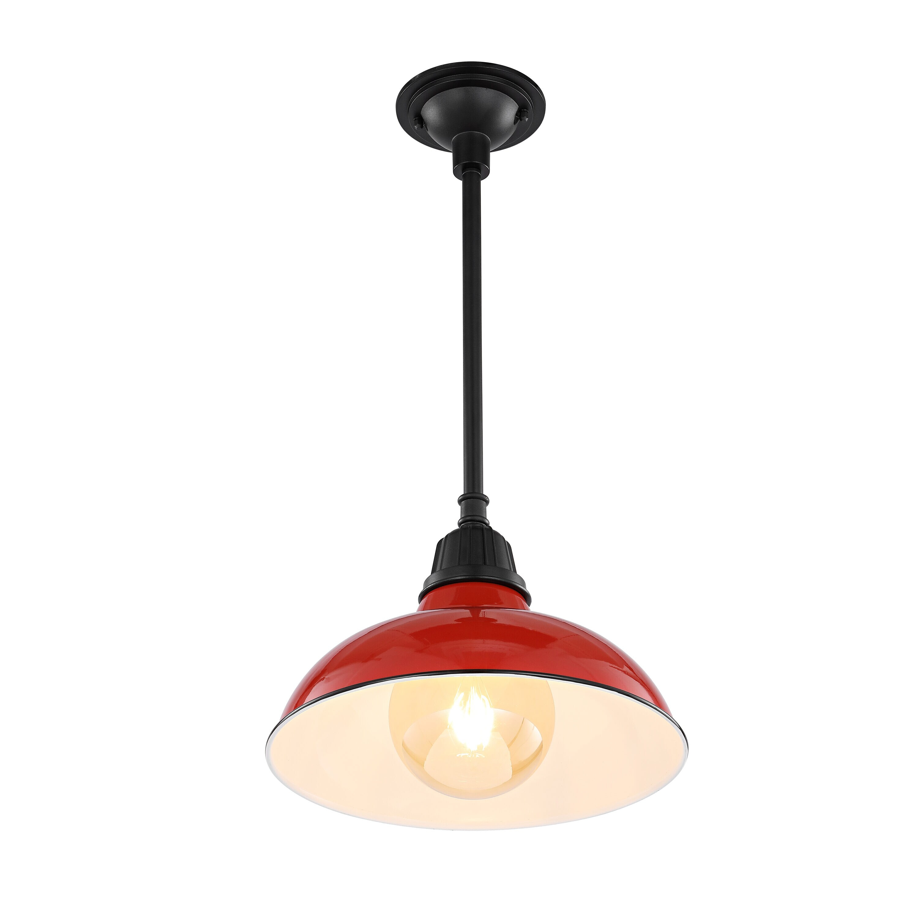Jasper 12.25" 1-Light Farmhouse Industrial Indoor/Outdoor Iron LED Pendant, Red