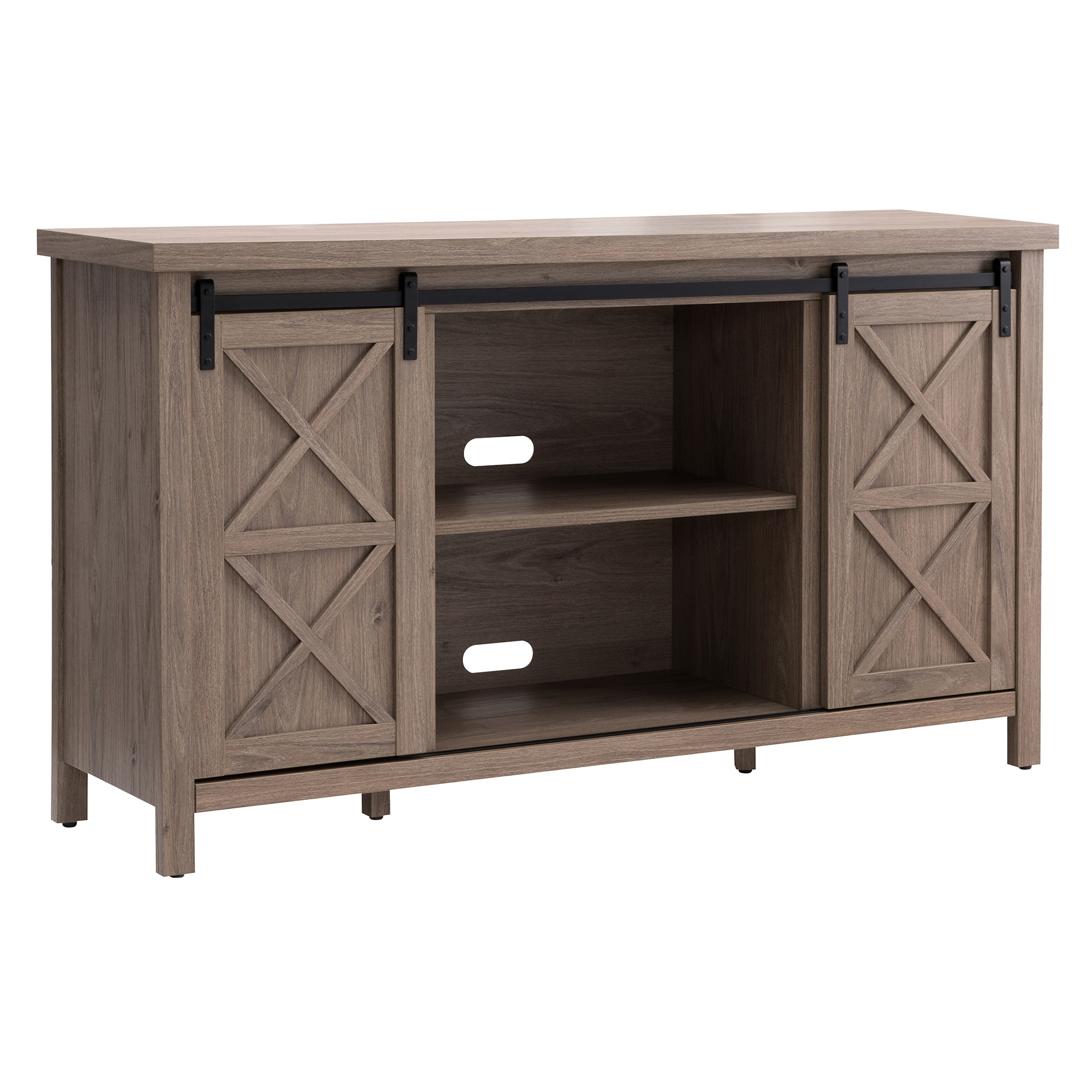 Evelyn&Zoe Elmwood Rectangular TV Stand for TV's up to 65", Antiqued Gray Oak