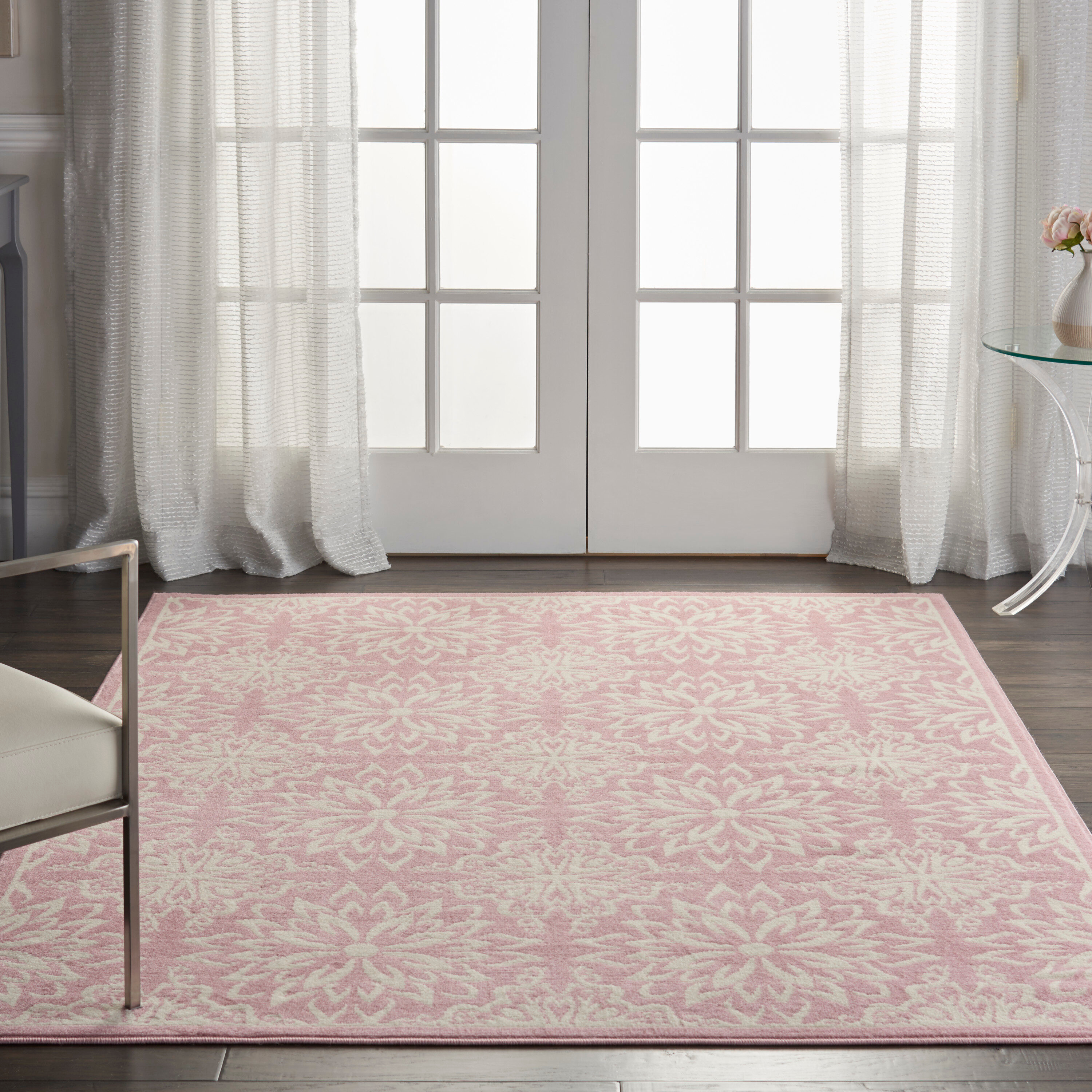 Nourison Jubilant Geometric Floral Ivory/Pink 5'3" x 7'3" Area Rug, (5' x 7')