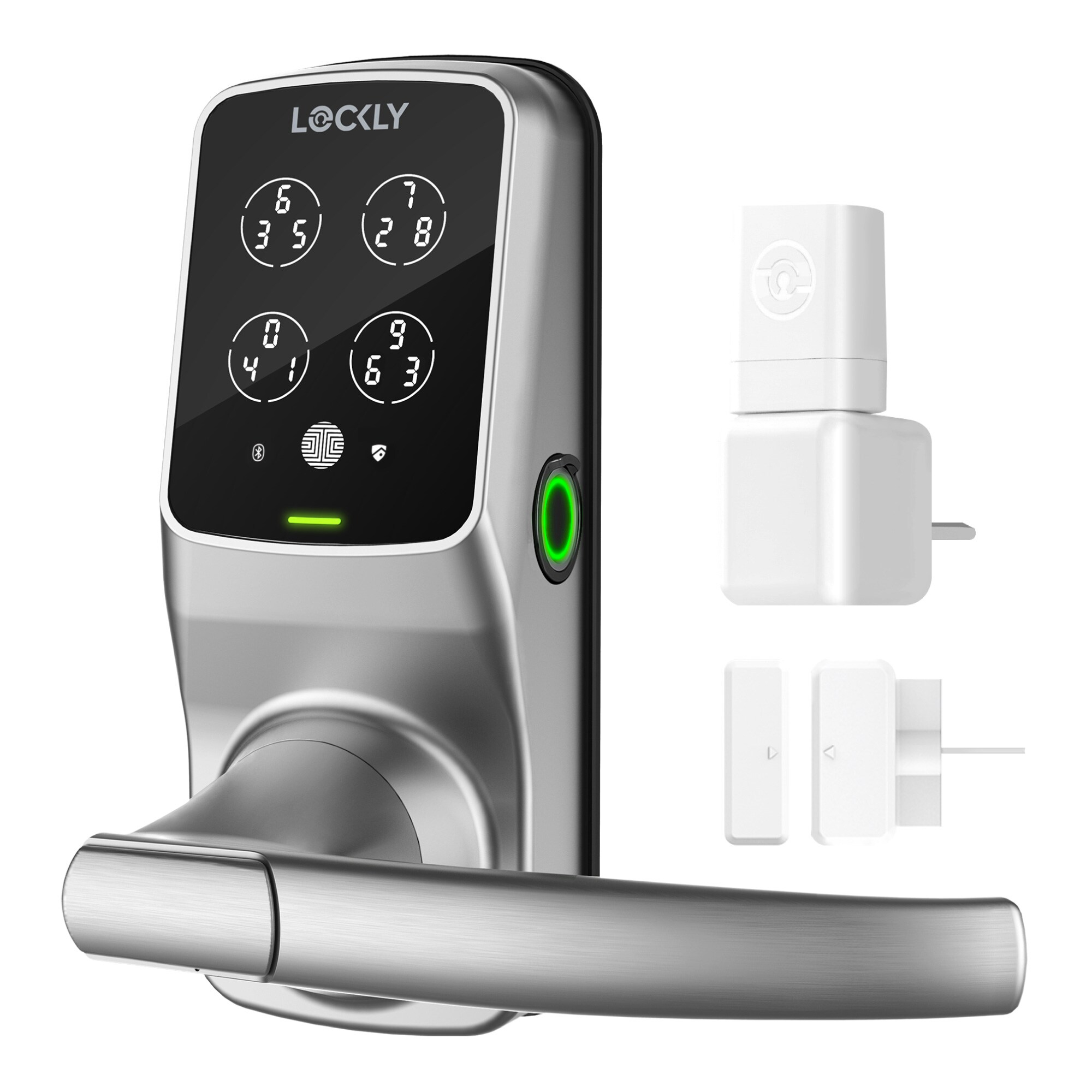 Lockly Secure Plus Bluetooth Smart Door Lock, Keyless Entry with PIN Genie® Digital Keypad, 3D Biometric Fingerprint Sensor Front Door Lock with Handle, Voice Control & Auto Lock - Latch Edition