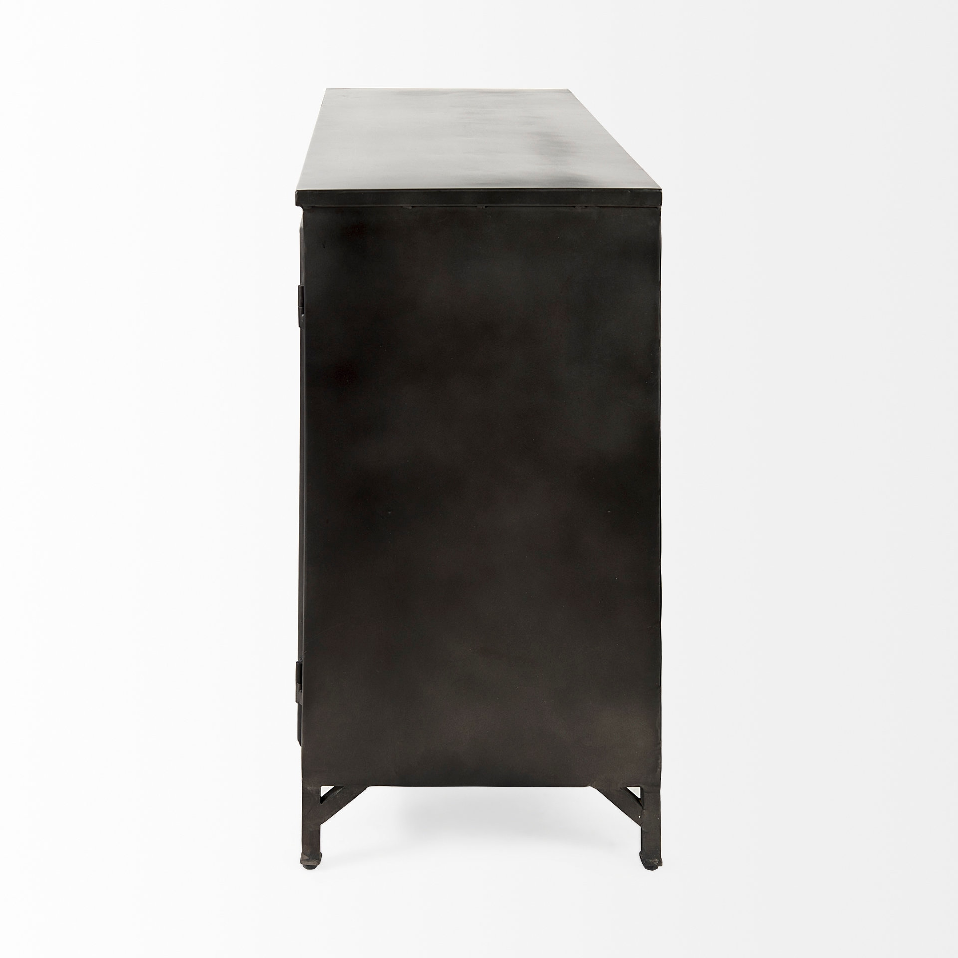 Poppy Black Iron Glass Paneled Distressed Sideboard with Storage