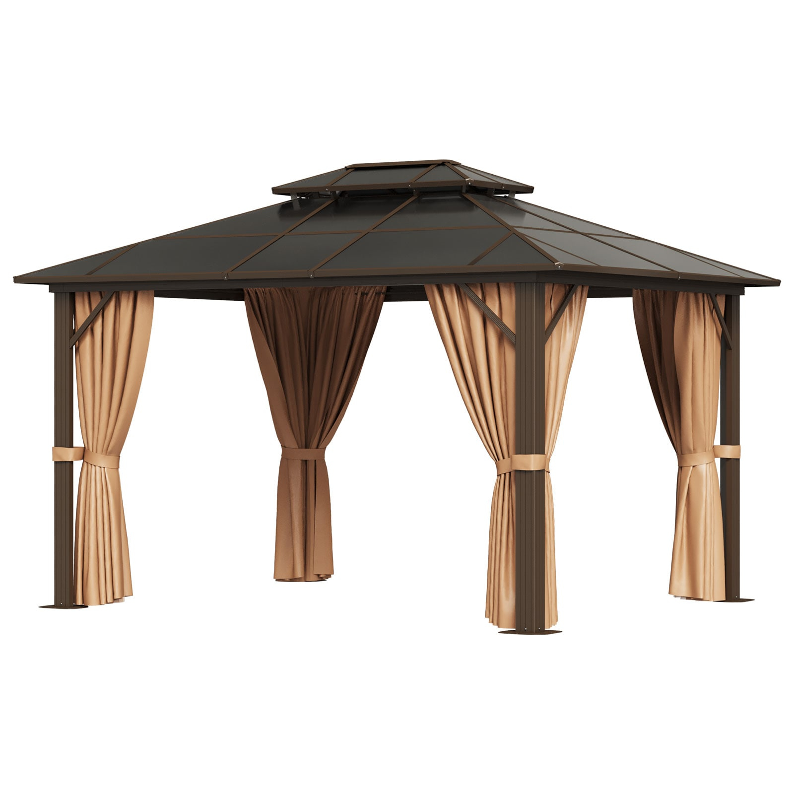 Aoxun 10'x12' Hardtop Gazebo, Aluminum Frame Permanent Pavilion with Curtains and Netting, Outdoor Polycarbonate Gazebo, Double Roof Canopy, for Gardens, Patios, Lawns