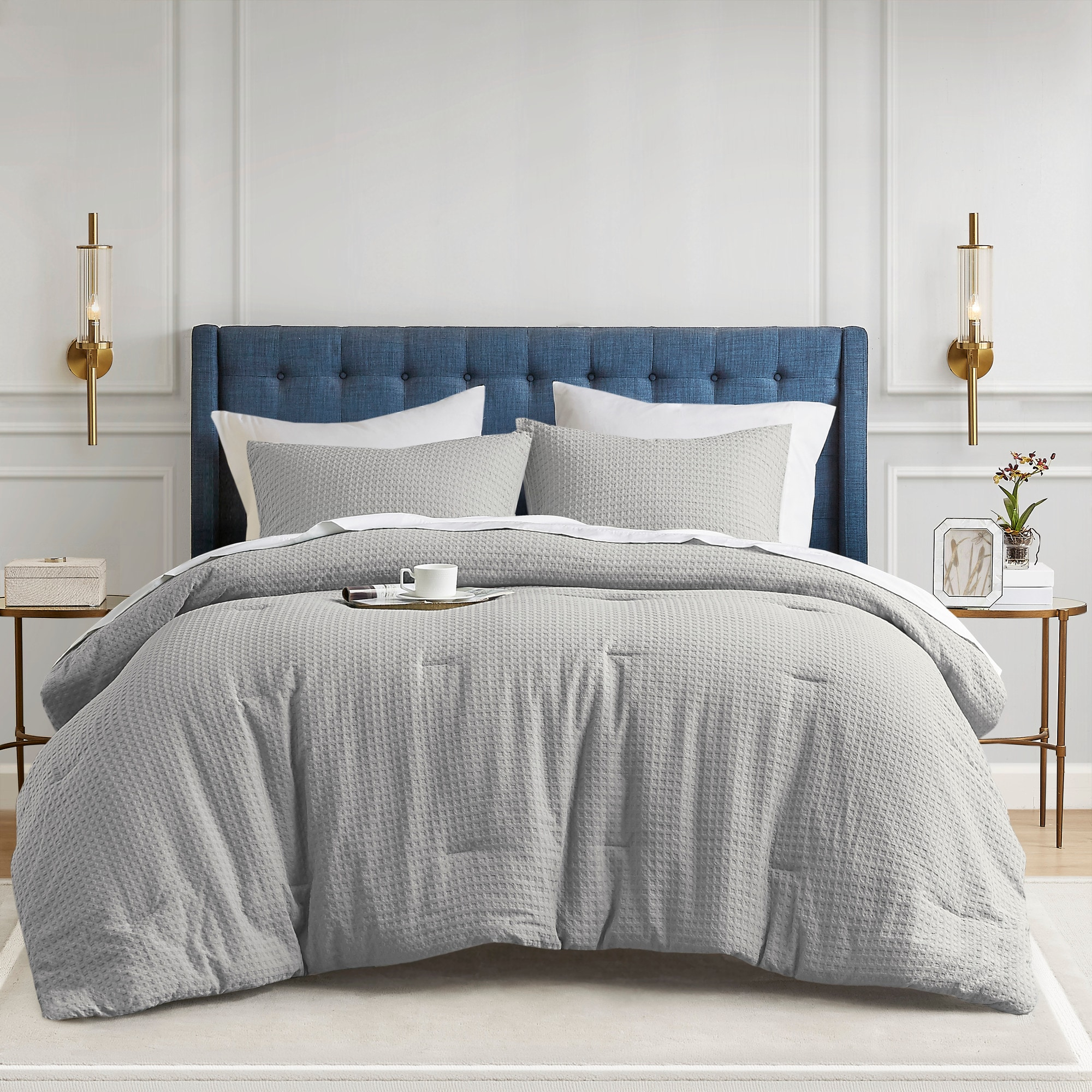 Comfort Spaces Light Grey Twin Comforter Set - 2 Pieces Breathable Dotted Knit Comforter Set, Modern Farmhouse Boho Comforter & Sham, All Season Microfiber Twin Bed Set