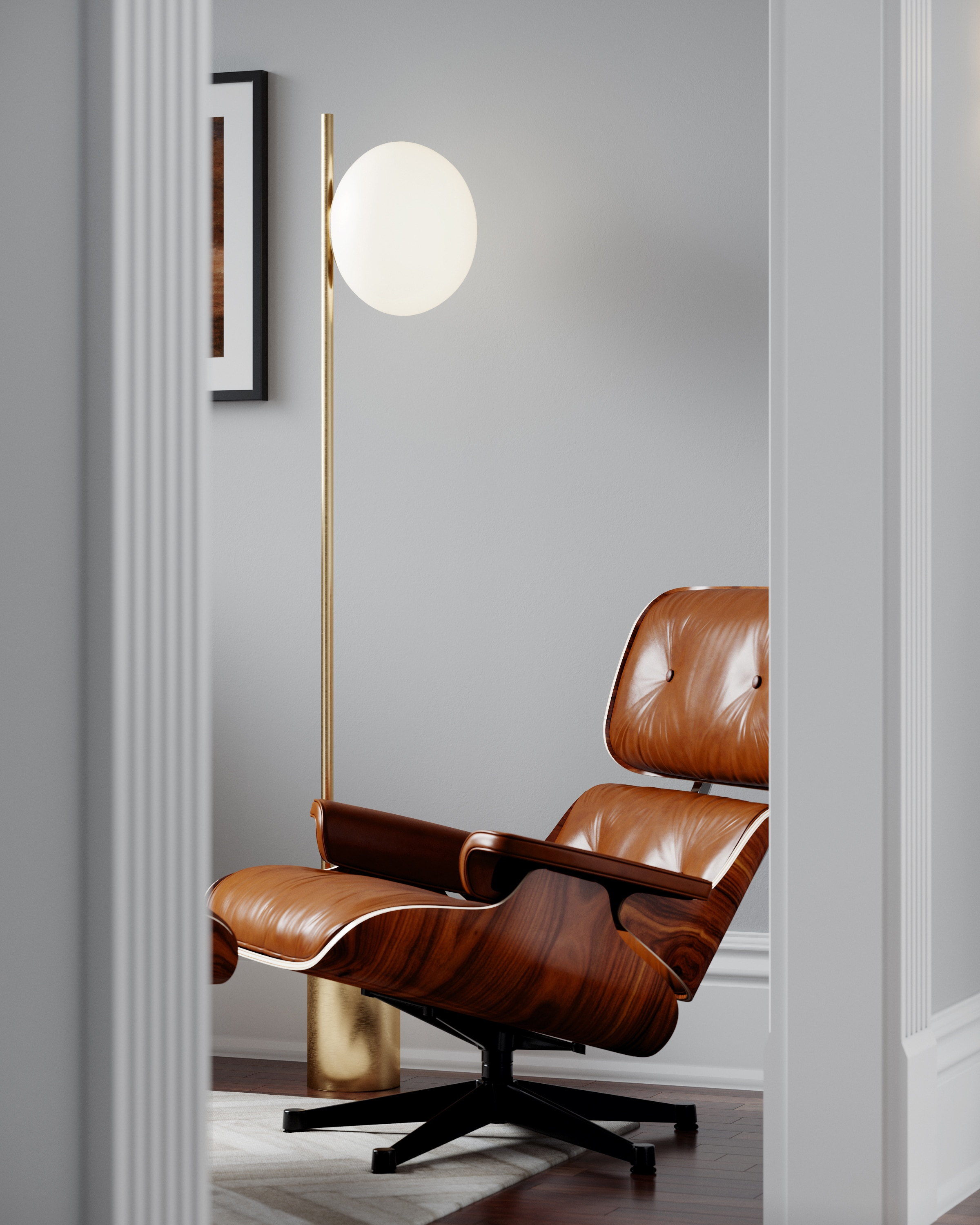 Burnished Brass Floor Lamp with Milk White Glass Shade