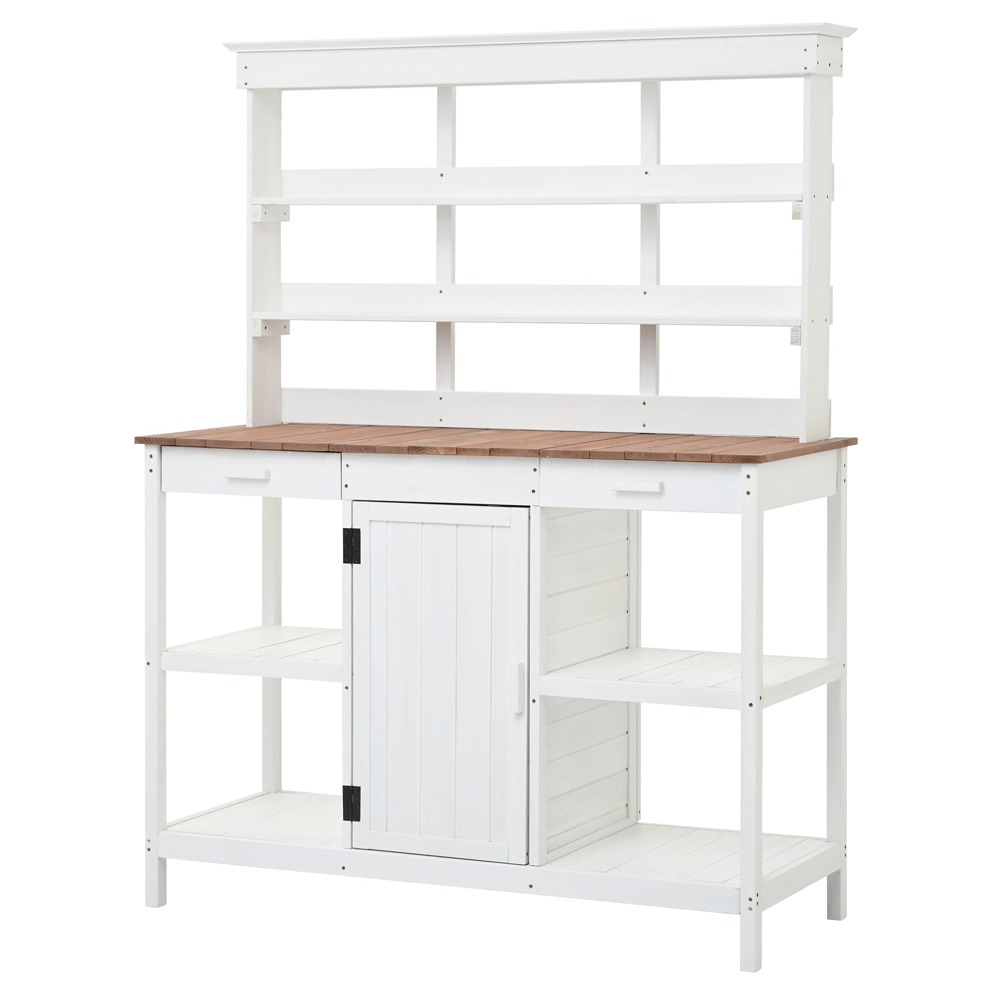 Large White Fir Wood Outdoor Potting Bench with Drawers