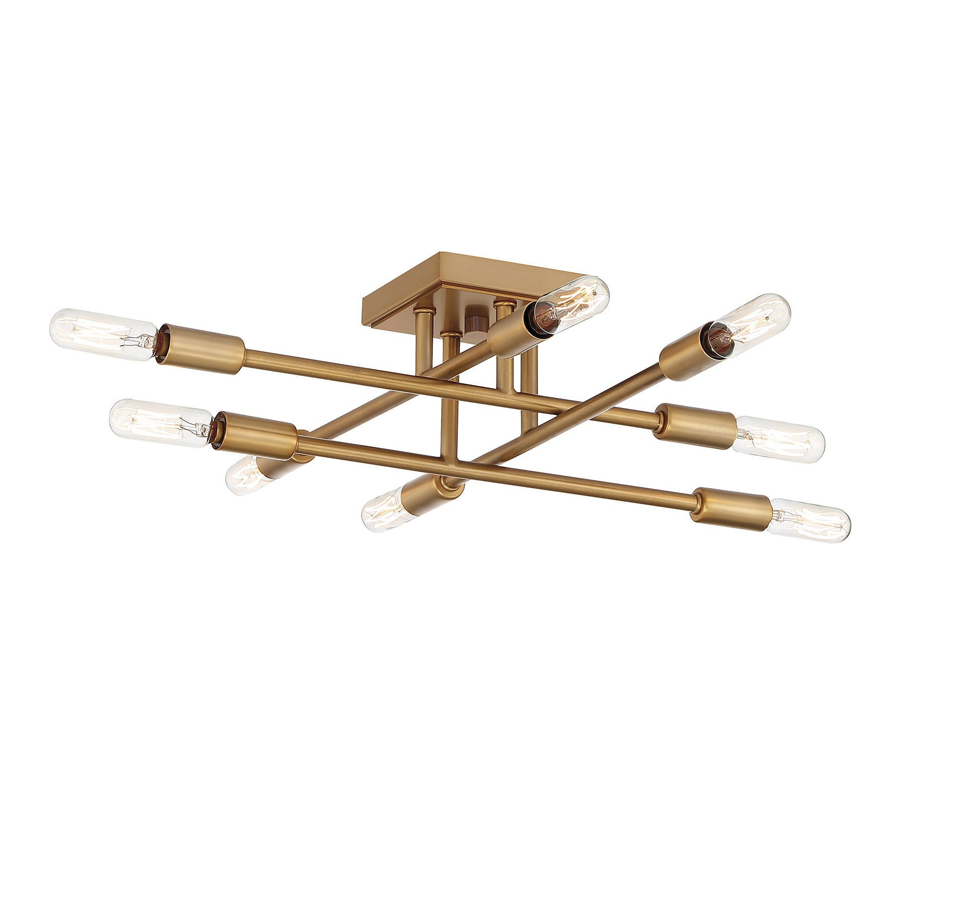Warm Brass and Glass 8-Light Semi-Flush Mount Ceiling Fixture