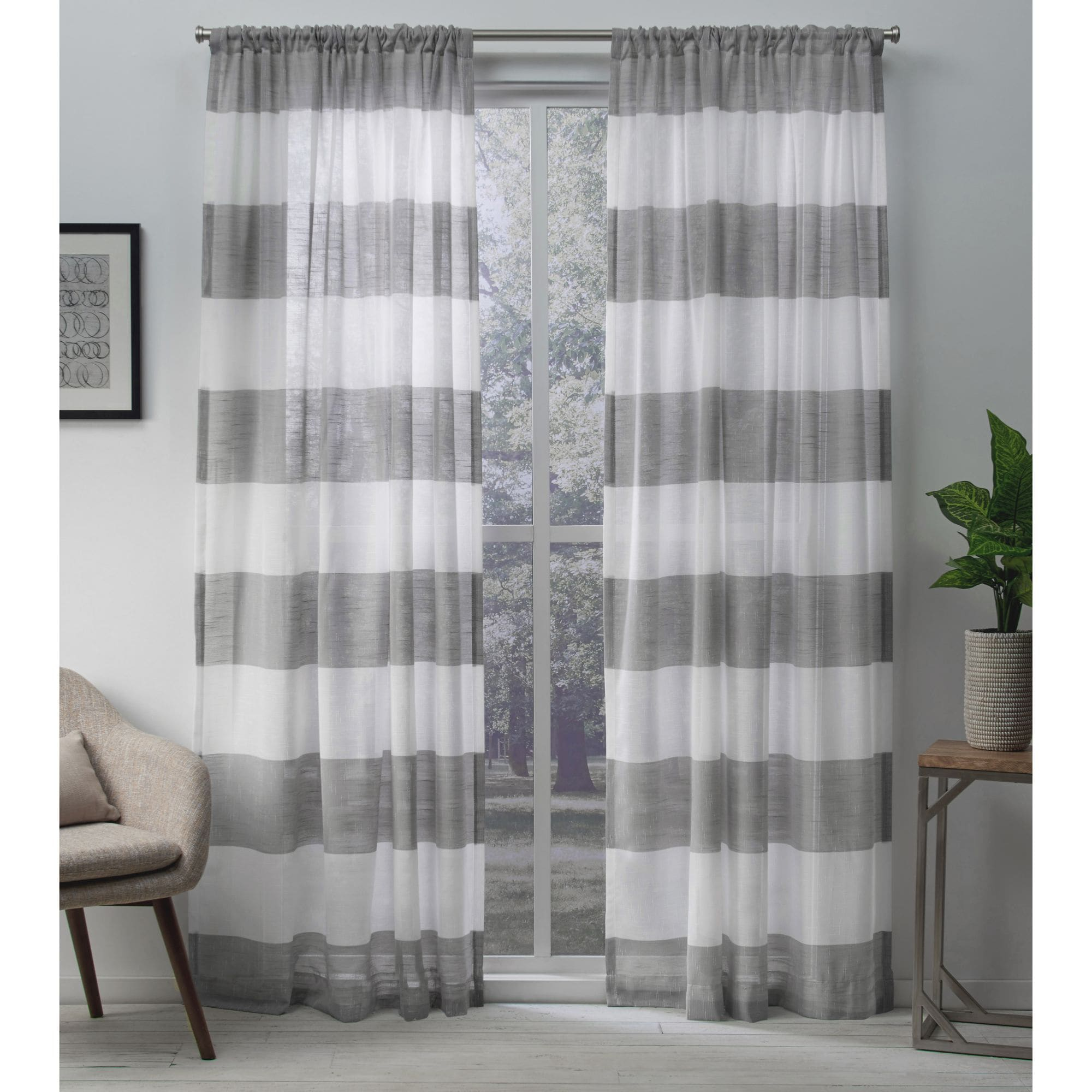 Exclusive Home Darma Sheer Linen Rod Pocket Curtain Panel Pair, 50"x108", Black Pearl