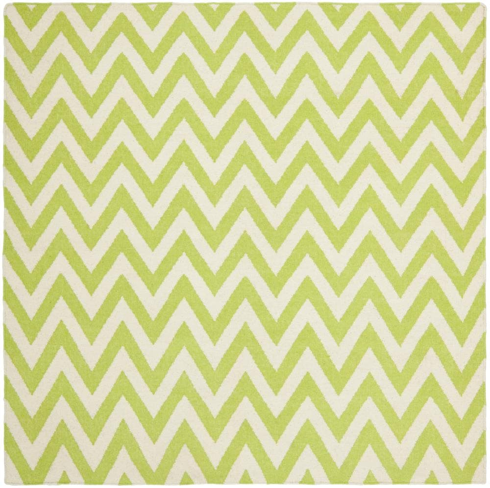 SAFAVIEH Dhurries Bentley Geometric Area Rug, Green/Ivory, 6' x 6' Square