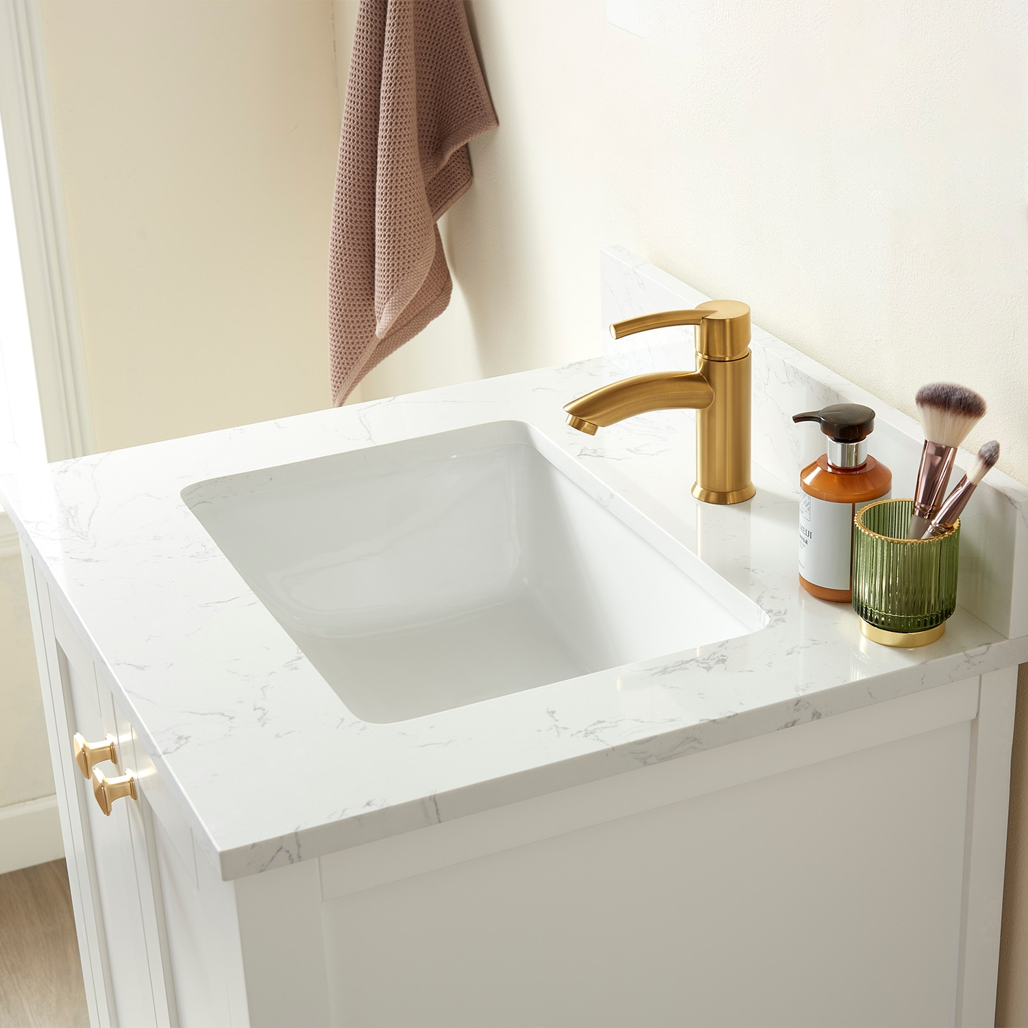 Shannon 24" Single Sink Bathroom Vanity White Stone Top in White No Mirror