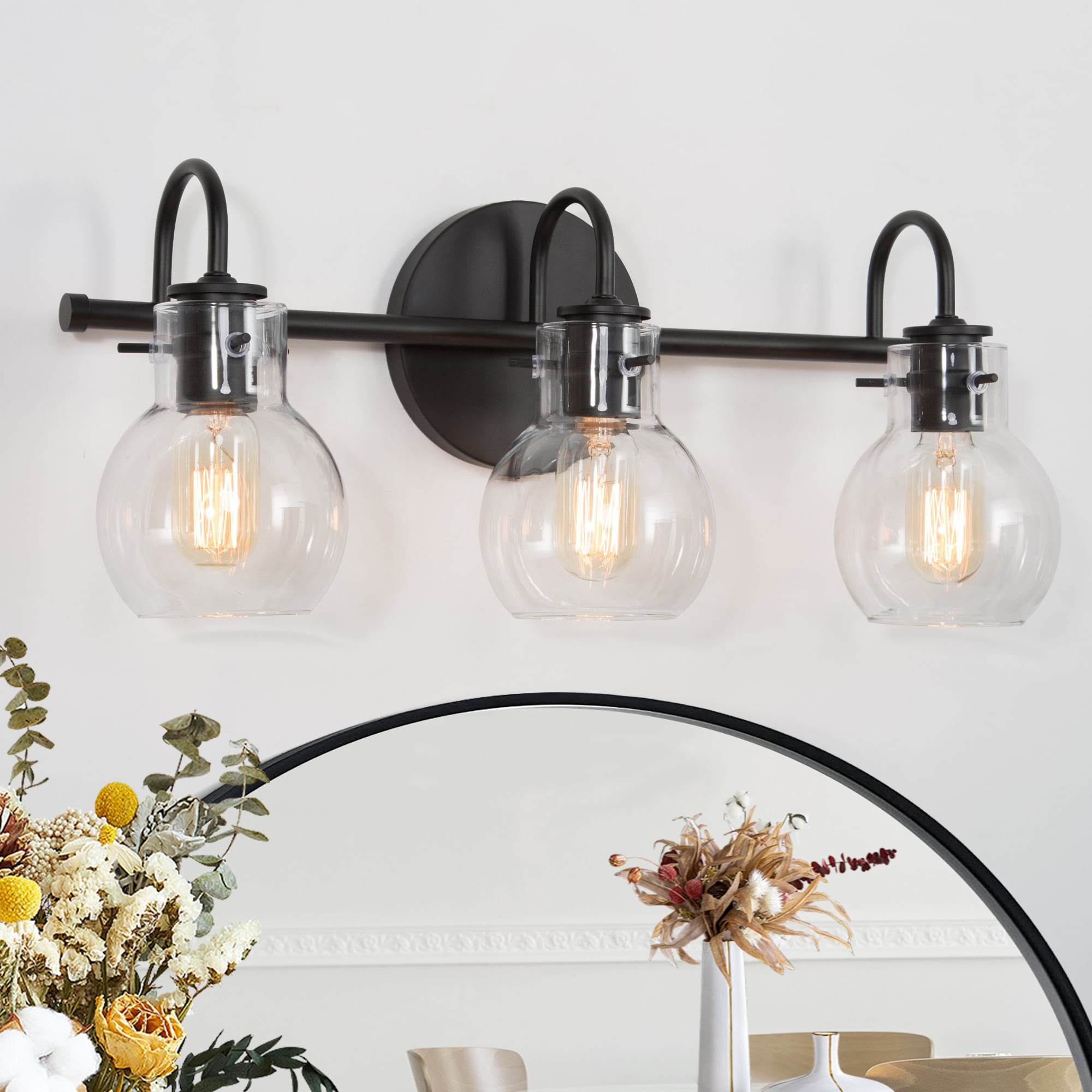 LNC Charm 22-in 3 -Light Matte Black Farmhouse Vanity light bar