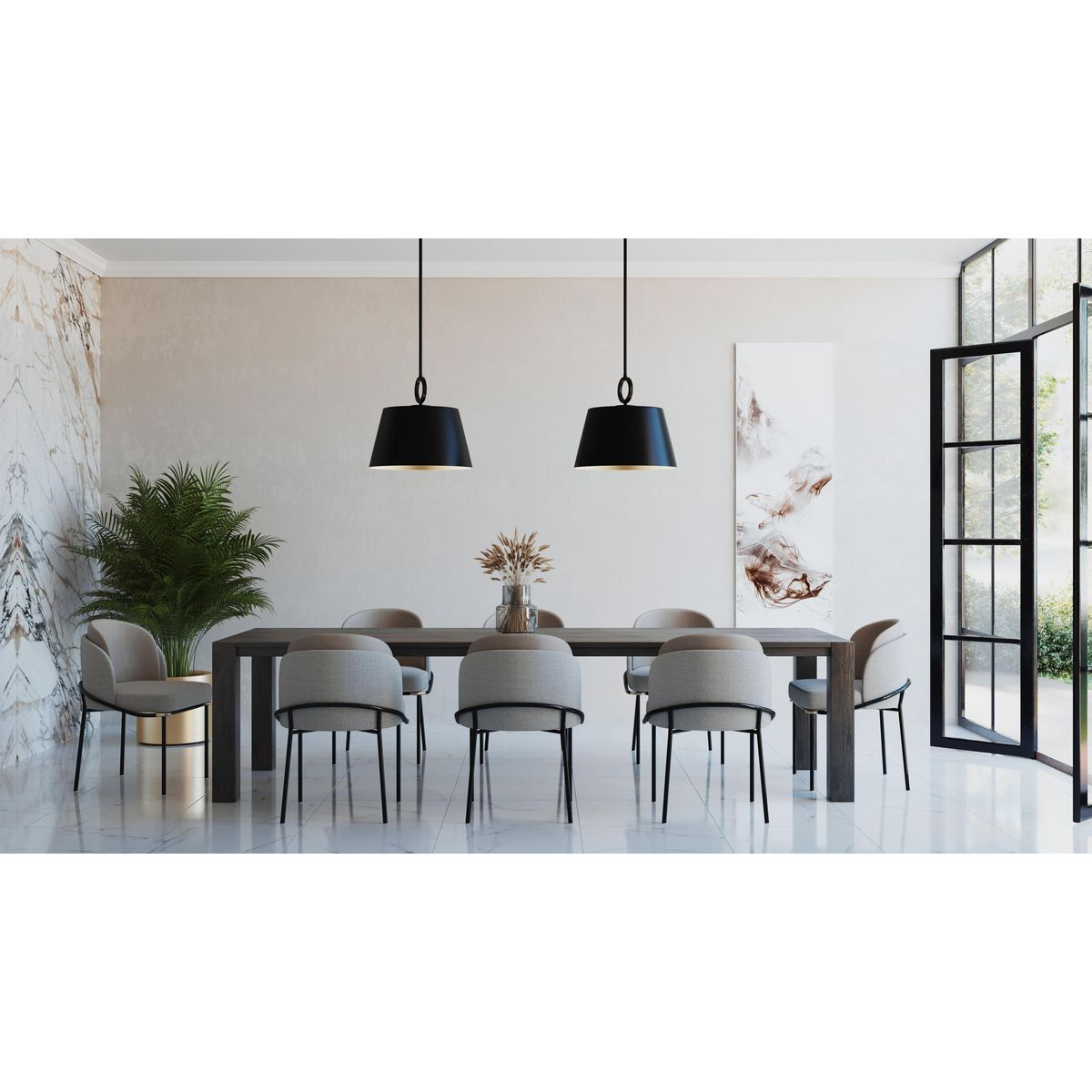 Progress Lighting, Parkhurst, 1-Light Dome Pendant, Matte Black, Gold Interior, Steel, Dry Rated. Ideal for modern farmhouse interiors.