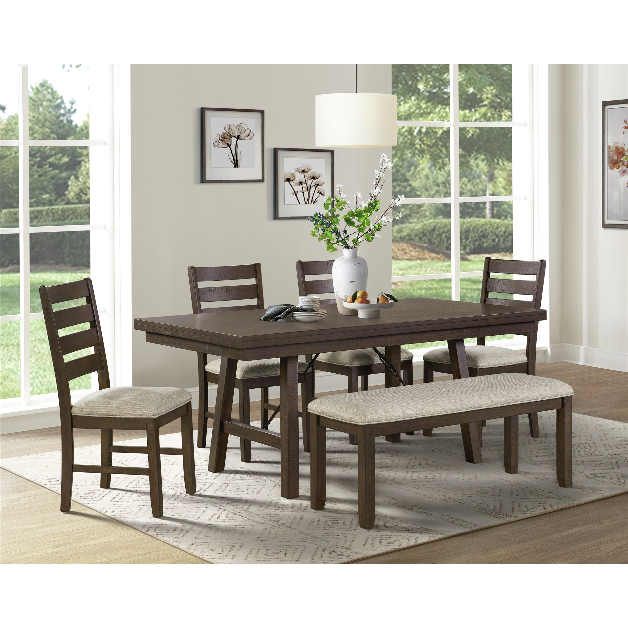 Elements Dex 6PC Dining Set (72" Table + 4 Chairs + Bench) in Cherry