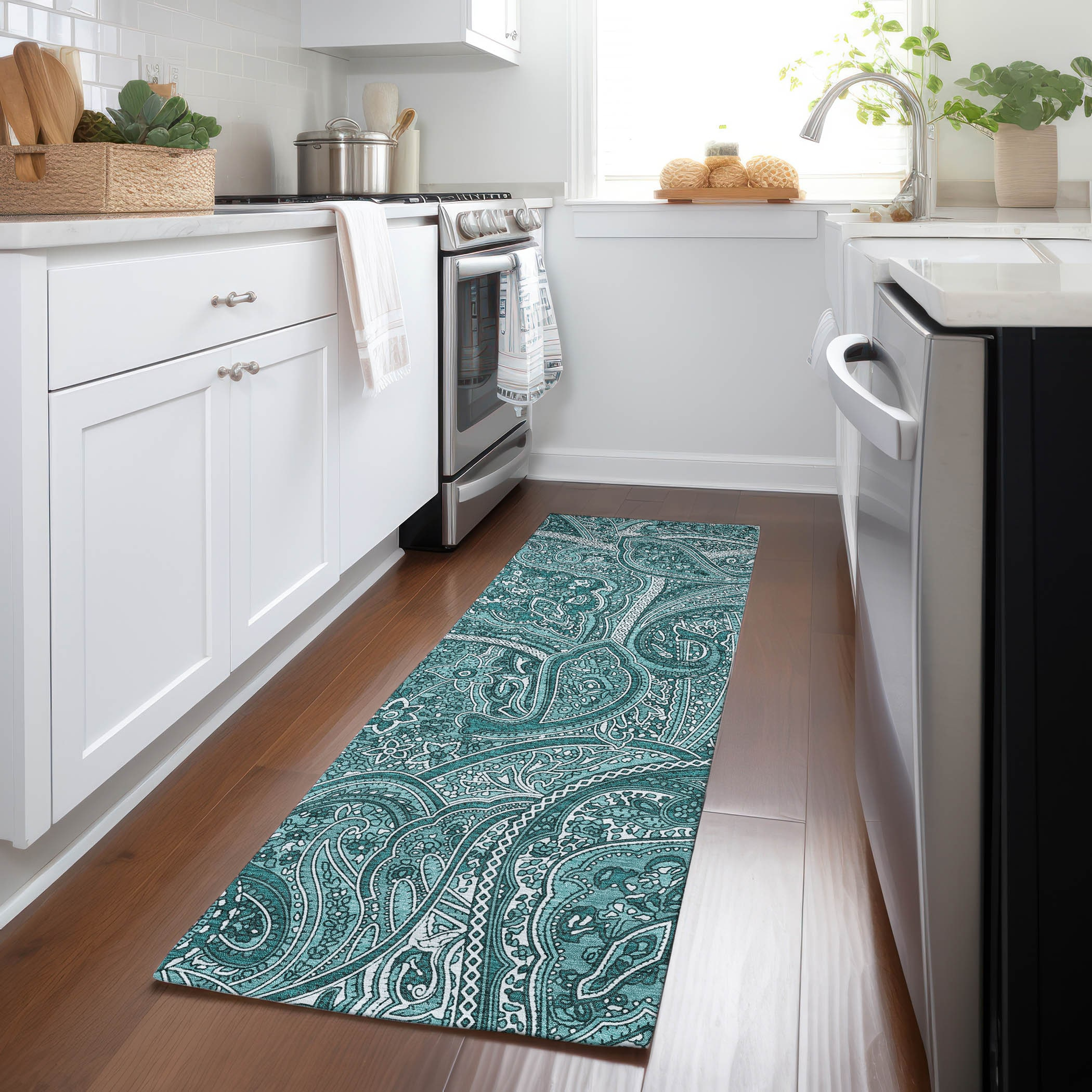 Addison Rugs Chantille ACN623 Teal 2'3" x 7'6" Indoor Outdoor Runner Rug, Easy Clean, Machine Washable, Non Shedding, Entryway, Hallway, Living Room, Dining Room, Kitchen, Patio Rug