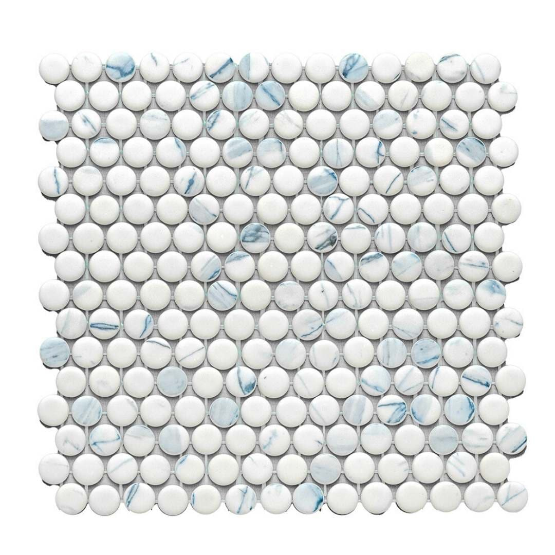 The Tile Life Eterna Penny 12" x 12" Calacatta Blue Glass Floor and Backsplash Wall Tile, 4x4 Sample