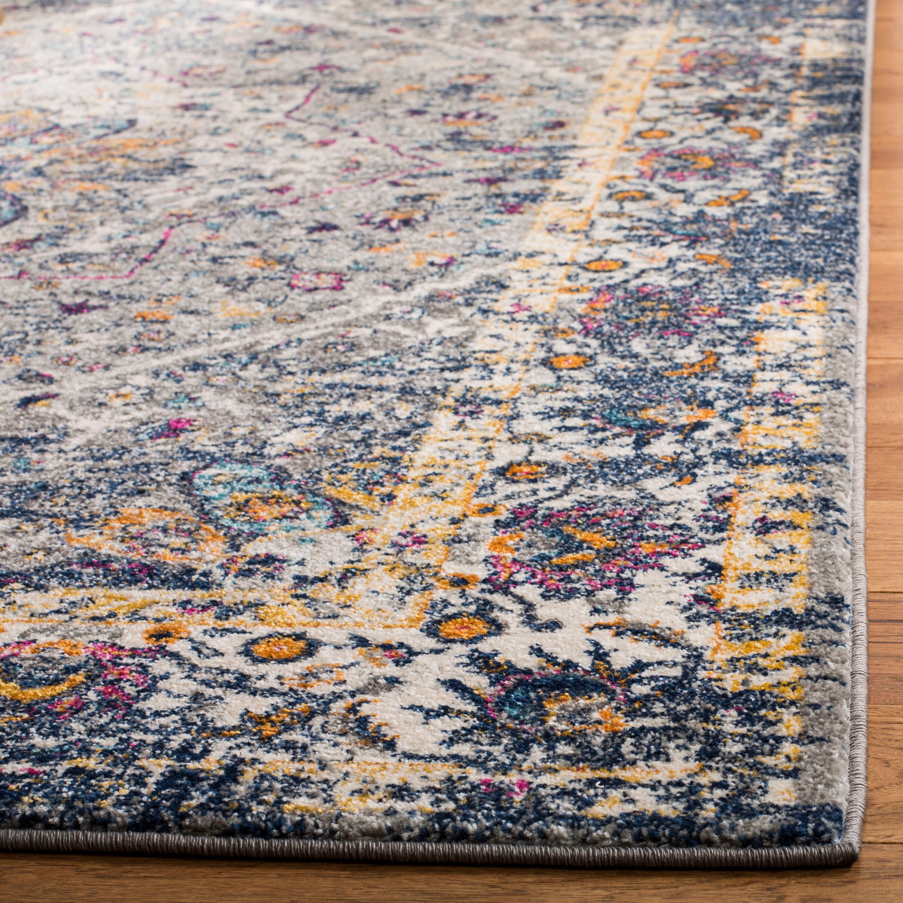 SAFAVIEH Evoke Gracelyn Overdyed Floral Area Rug, Grey/Navy, 9' x 12'