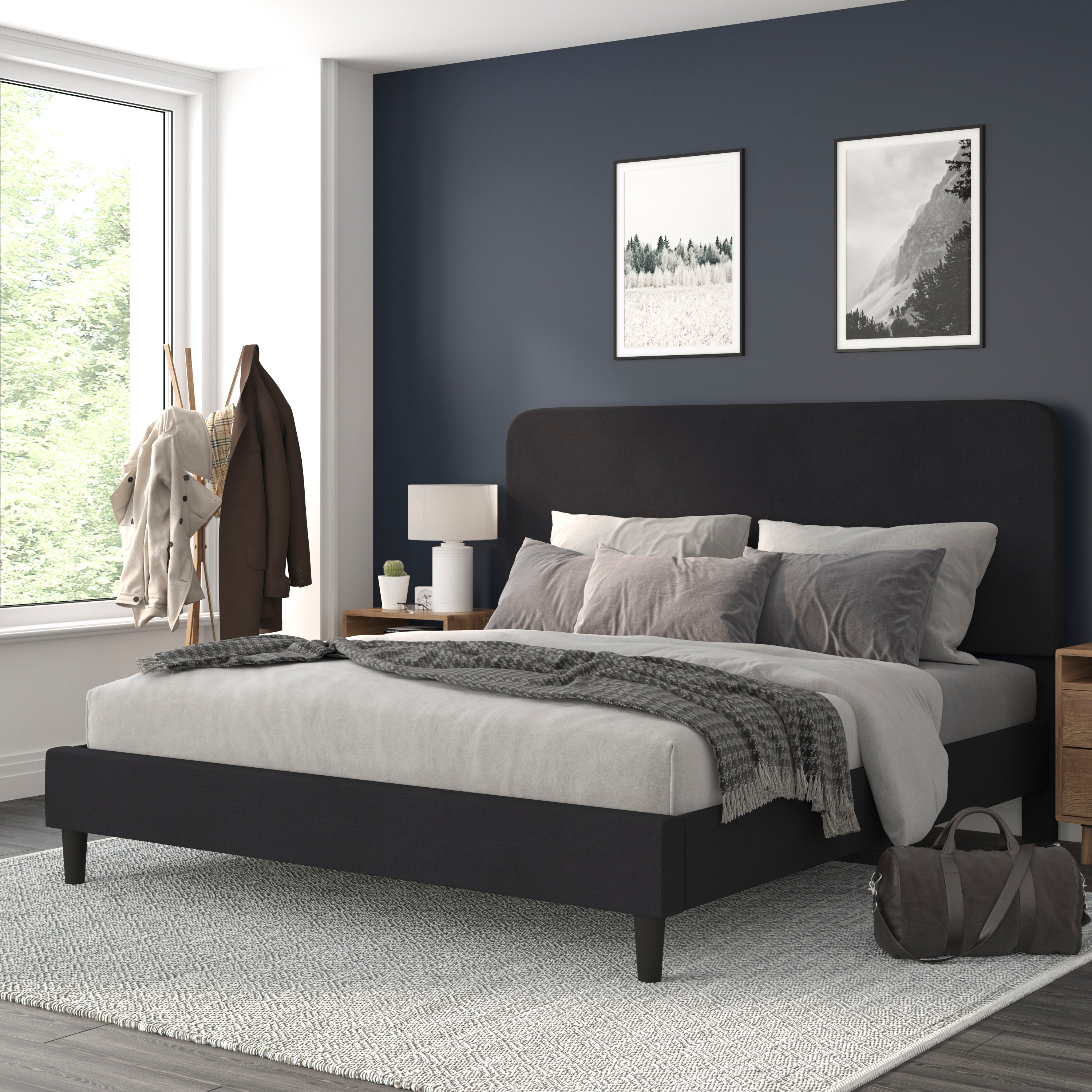 Flash Furniture Addison Fabric Upholstered Platform Bed, Charcoal, King