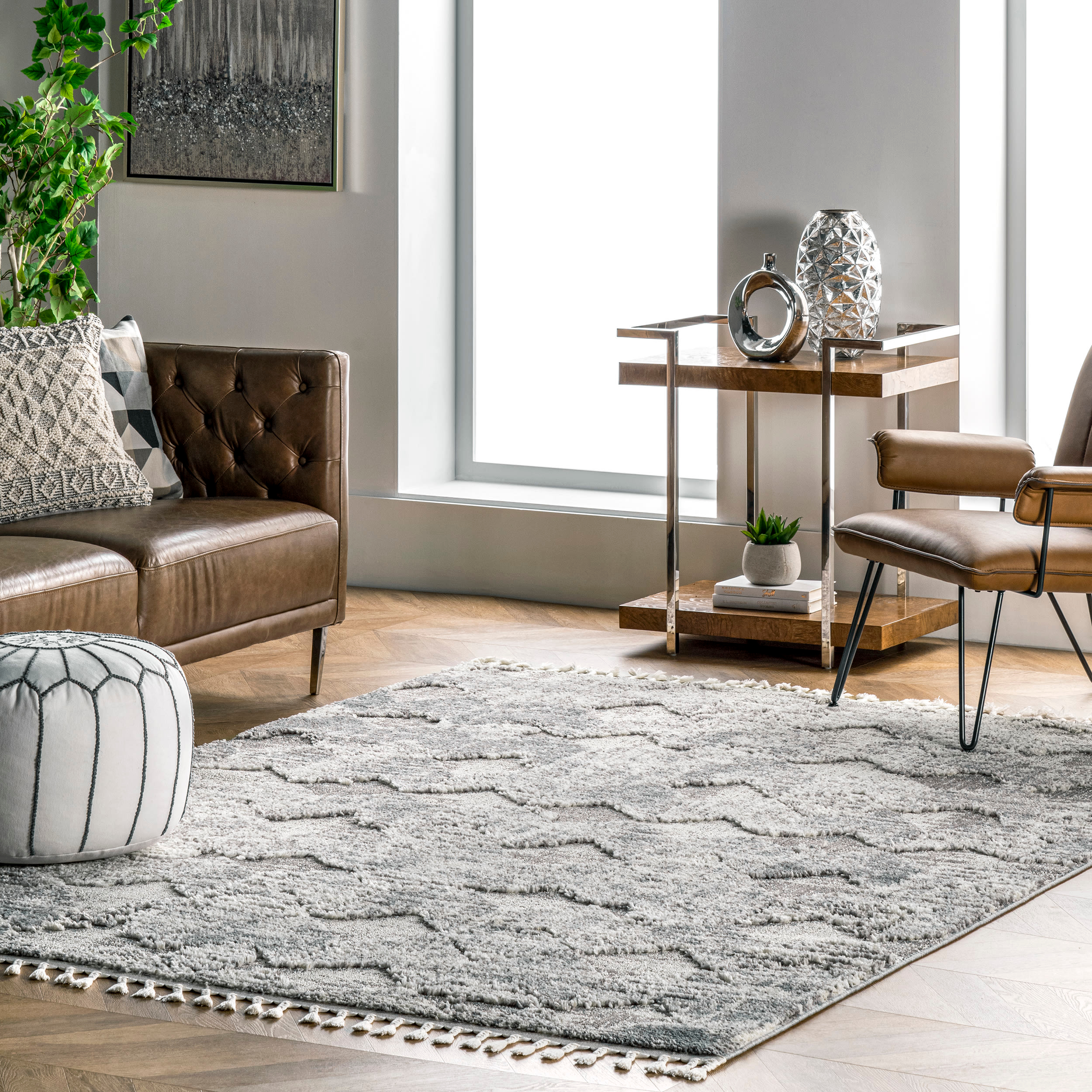 nuLOOM Agata Textured Tassel Area Rug, 5' 3" x 7' 7", Light Gray