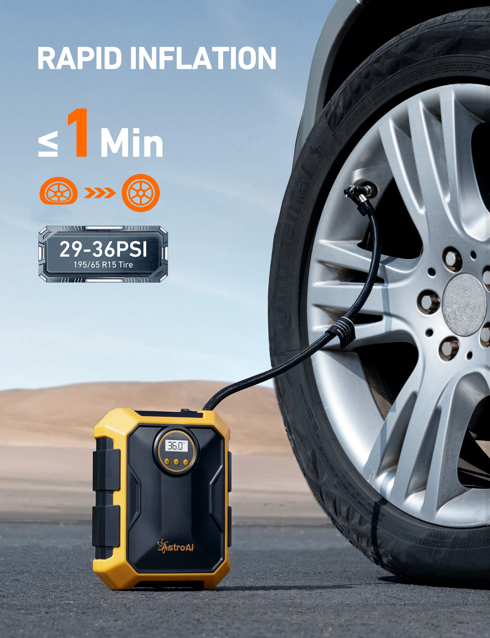 Tire Inflator 100 PSI, Car Tire Air Pump, Portable Air Compressor for Tires, Yellow, for Gift