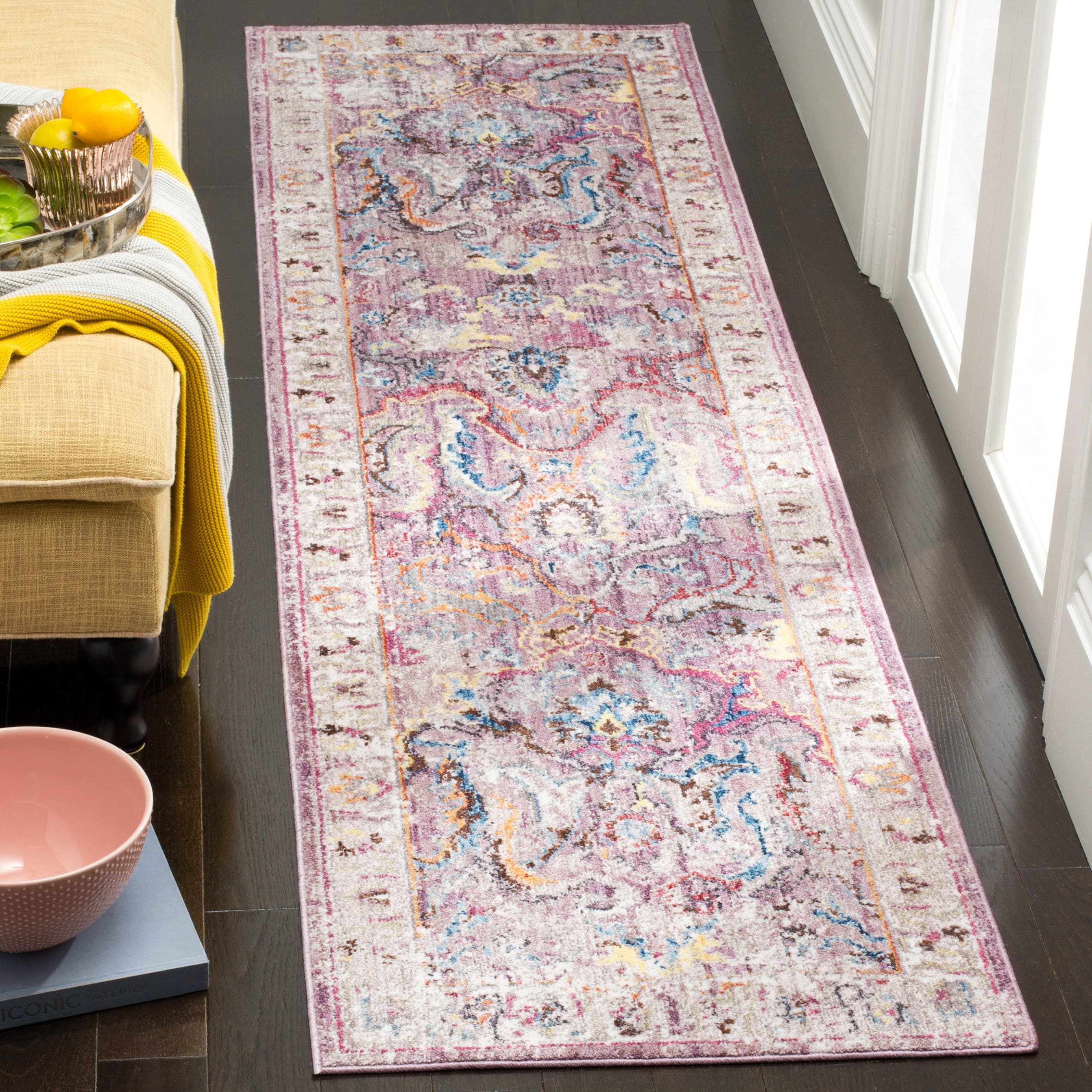 Safavieh Bristol Gretchen 2 x 6 (ft) Loomed Polyester Lavender/Light Gray Rectangular Indoor Distressed/Overdyed Vintage Runner rug