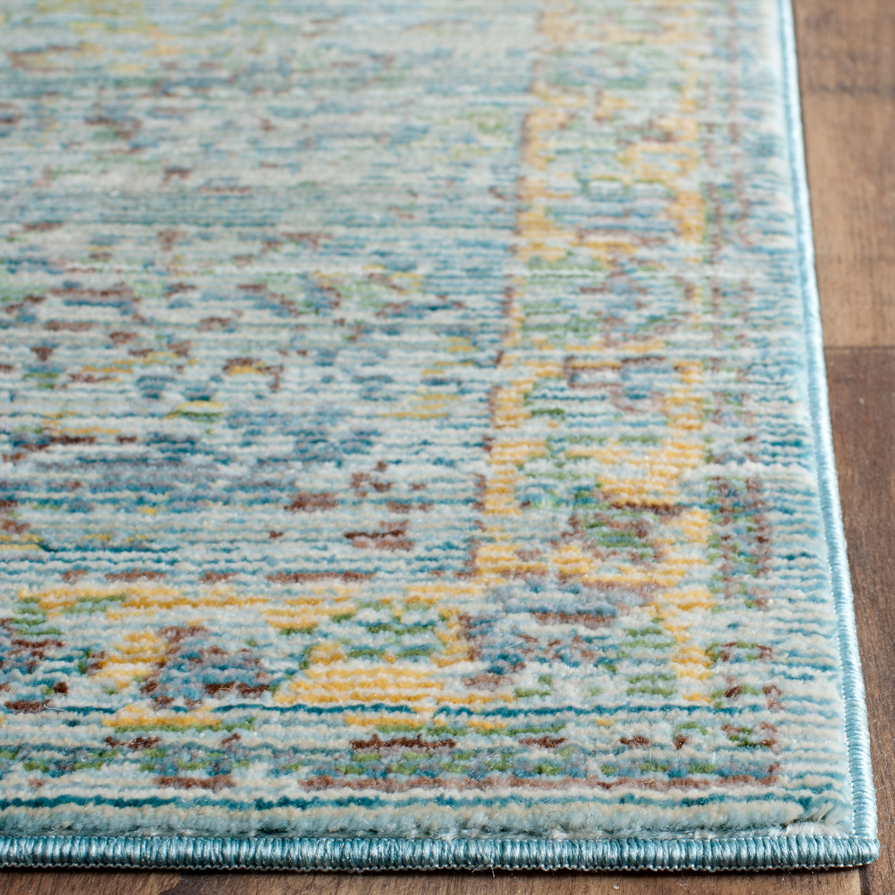 SAFAVIEH Valencia Cionadogh Floral Bordered Polyester Area Rug, Light Blue/Turquoise, 8' x 10'