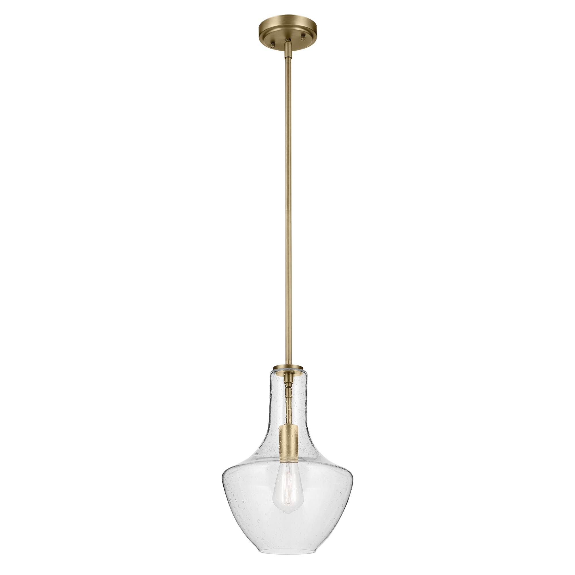 Natural Brass Mini Pendant with Clear Seeded Glass Shade