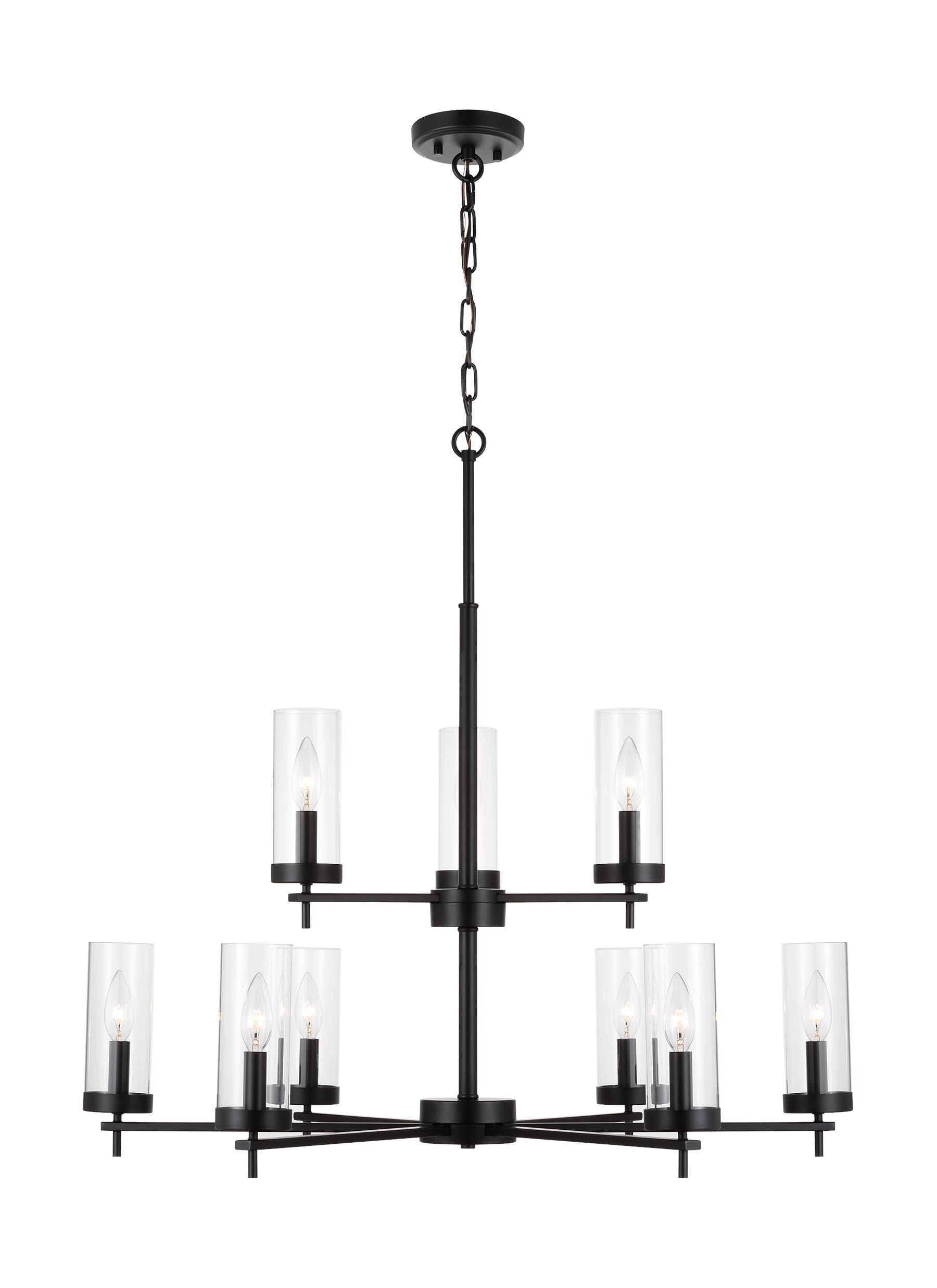 Zire Midnight Black 9-Light Incandescent Chandelier with Clear Glass Shades