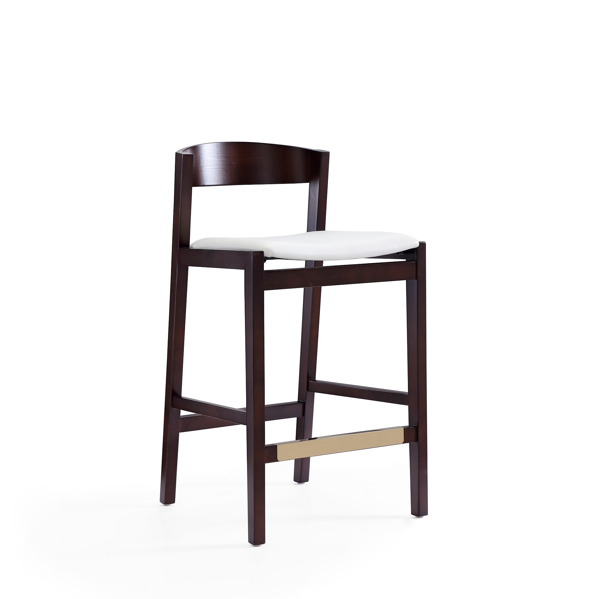 Klismos 36.75 in. Ivory and Dark Walnut Beech Wood Counter Height Bar Stool