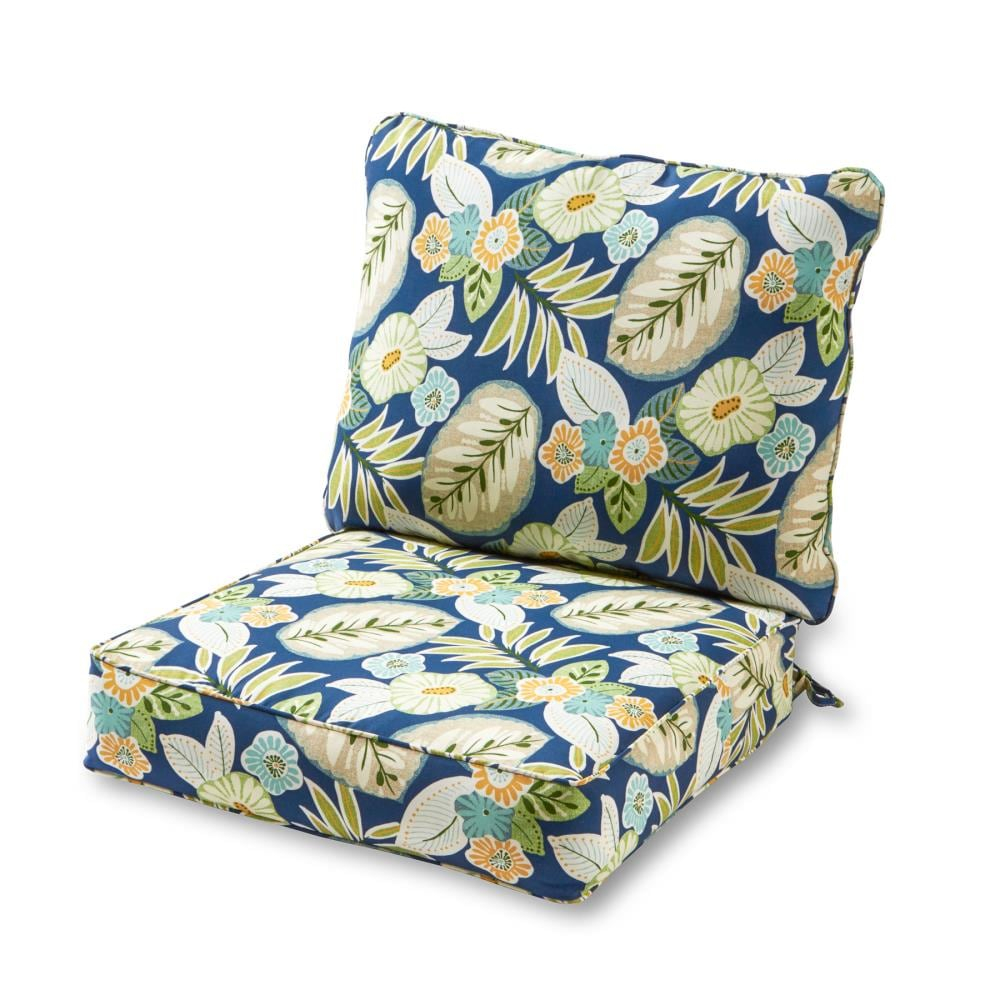 Greendale Home Fashions 2-Piece Marlow Blue Floral 24"W Premium Deep Seat Cushion Set