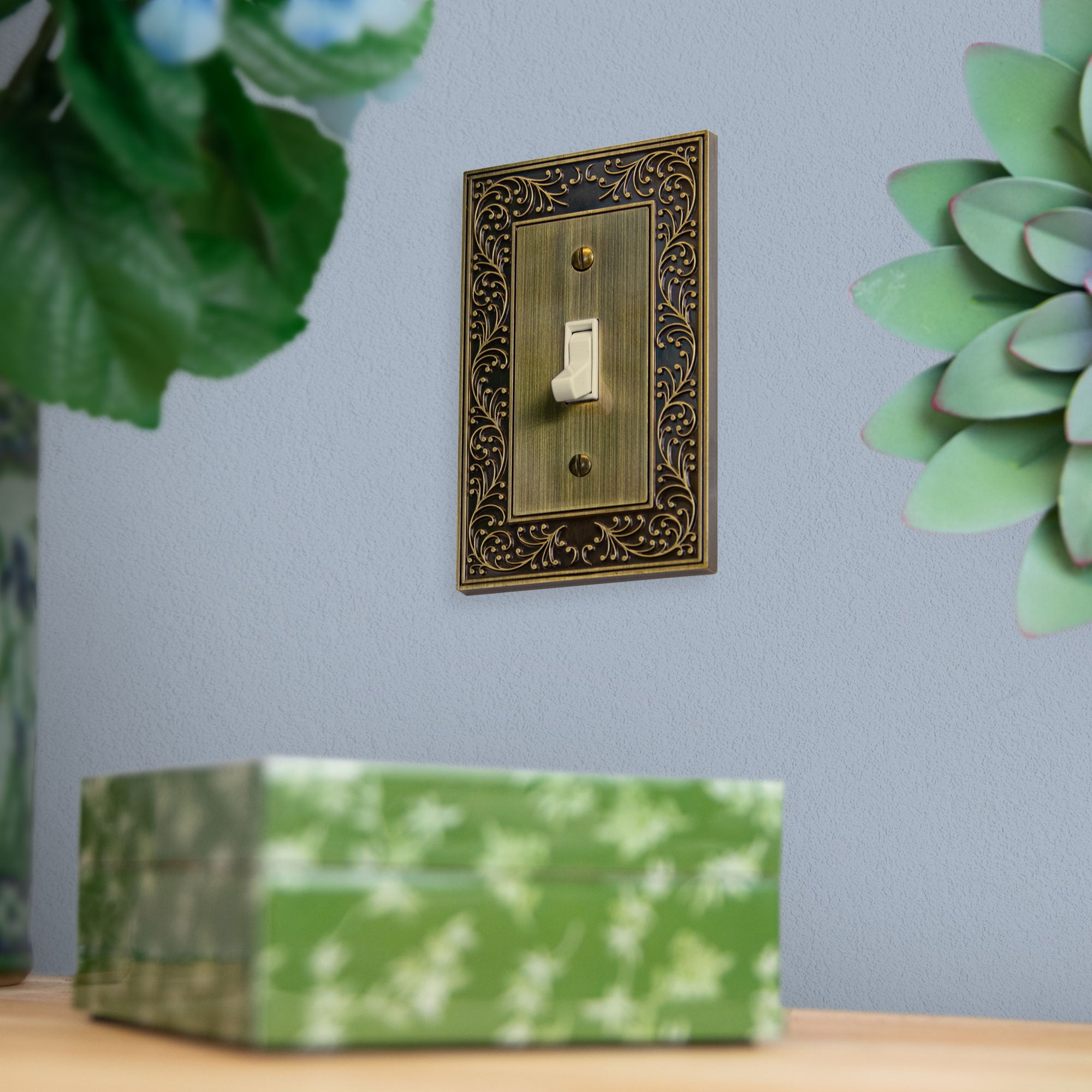 Amerelle 43RRRBB English Garden Wallplate, 3 Rocker, Cast Metal, Brushed Brass, 1-Pack