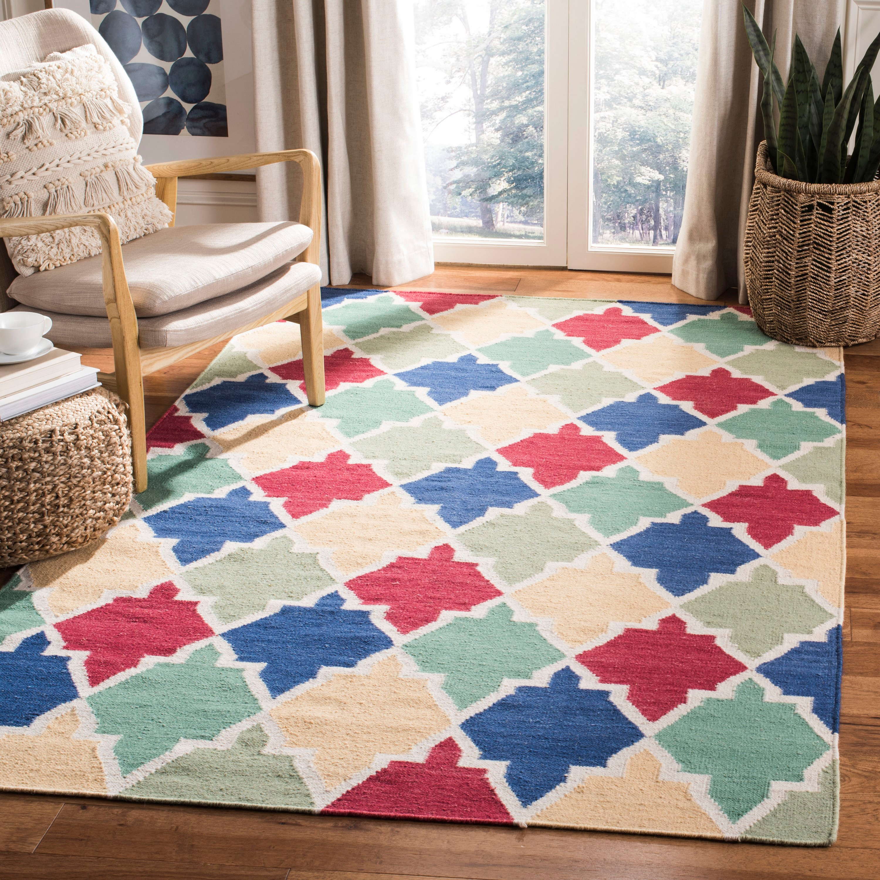 SAFAVIEH Dhurries Wystan Geometric Area Rug, Blue/Multi, 3' x 5'