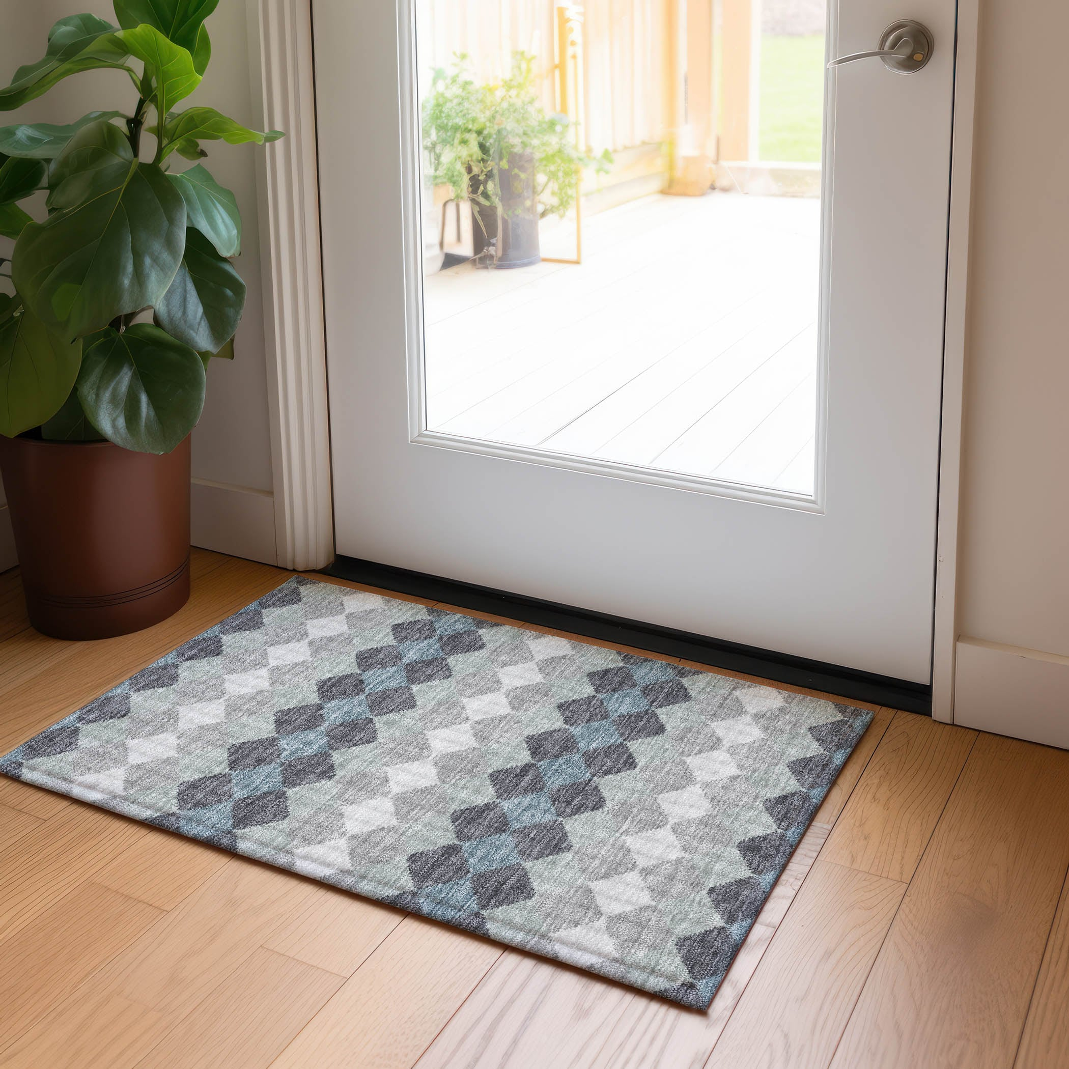 Addison Rugs Chantille ACN1007 Gray 1'8" x 2'6" Indoor Outdoor Area Rug, Easy Clean, Machine Washable, Non Shedding, Bedroom, Entry, Living Room, Dining Room, Kitchen, Patio Rug